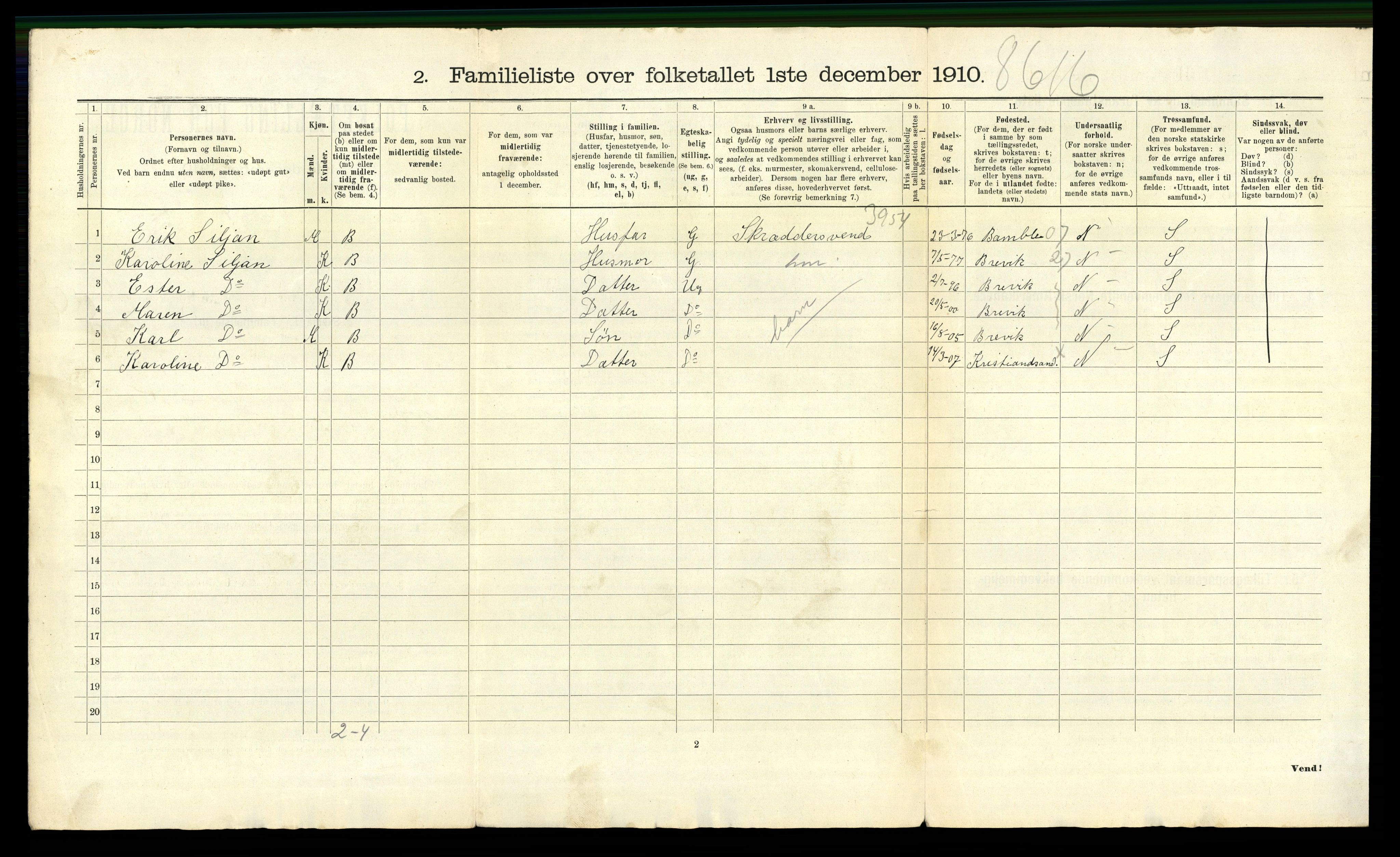 RA, 1910 census for Kristiansand, 1910, p. 5891