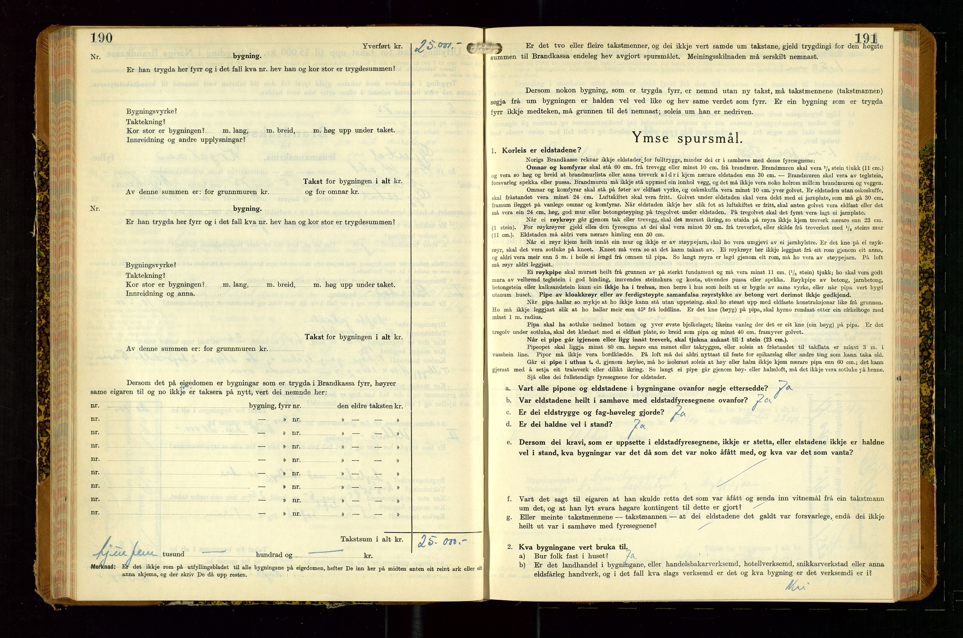 Gjesdal lensmannskontor, SAST/A-100441/Go/L0008: Branntakstskjemaprotokoll, 1937-1955, p. 190-191