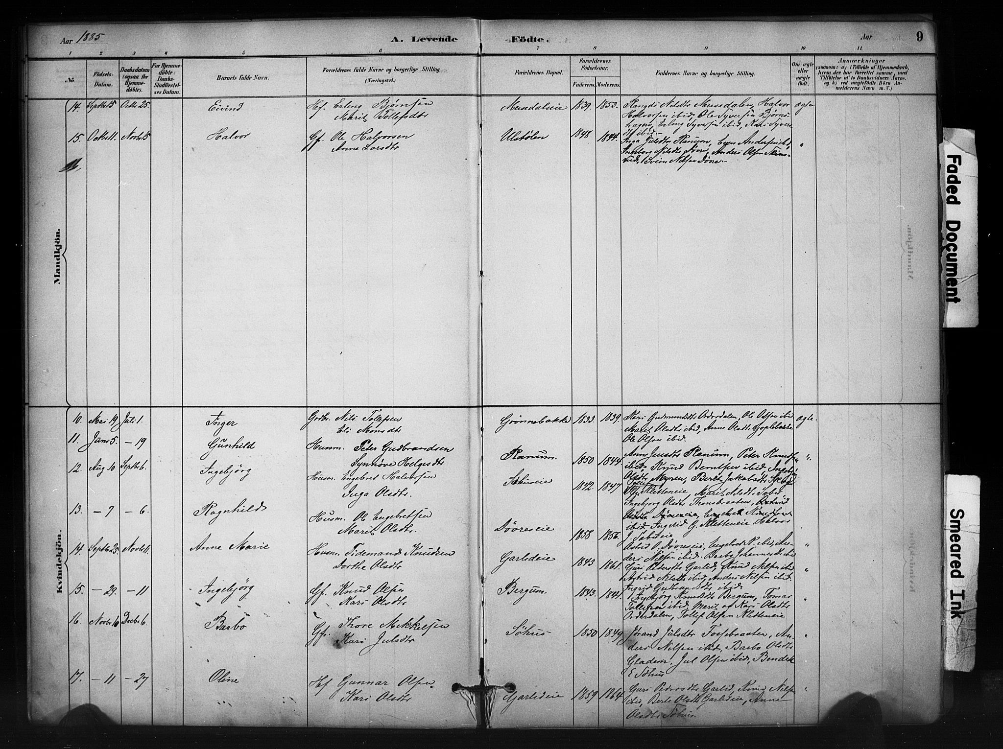 Nord-Aurdal prestekontor, SAH/PREST-132/H/Ha/Haa/L0012: Parish register (official) no. 12, 1883-1895, p. 9