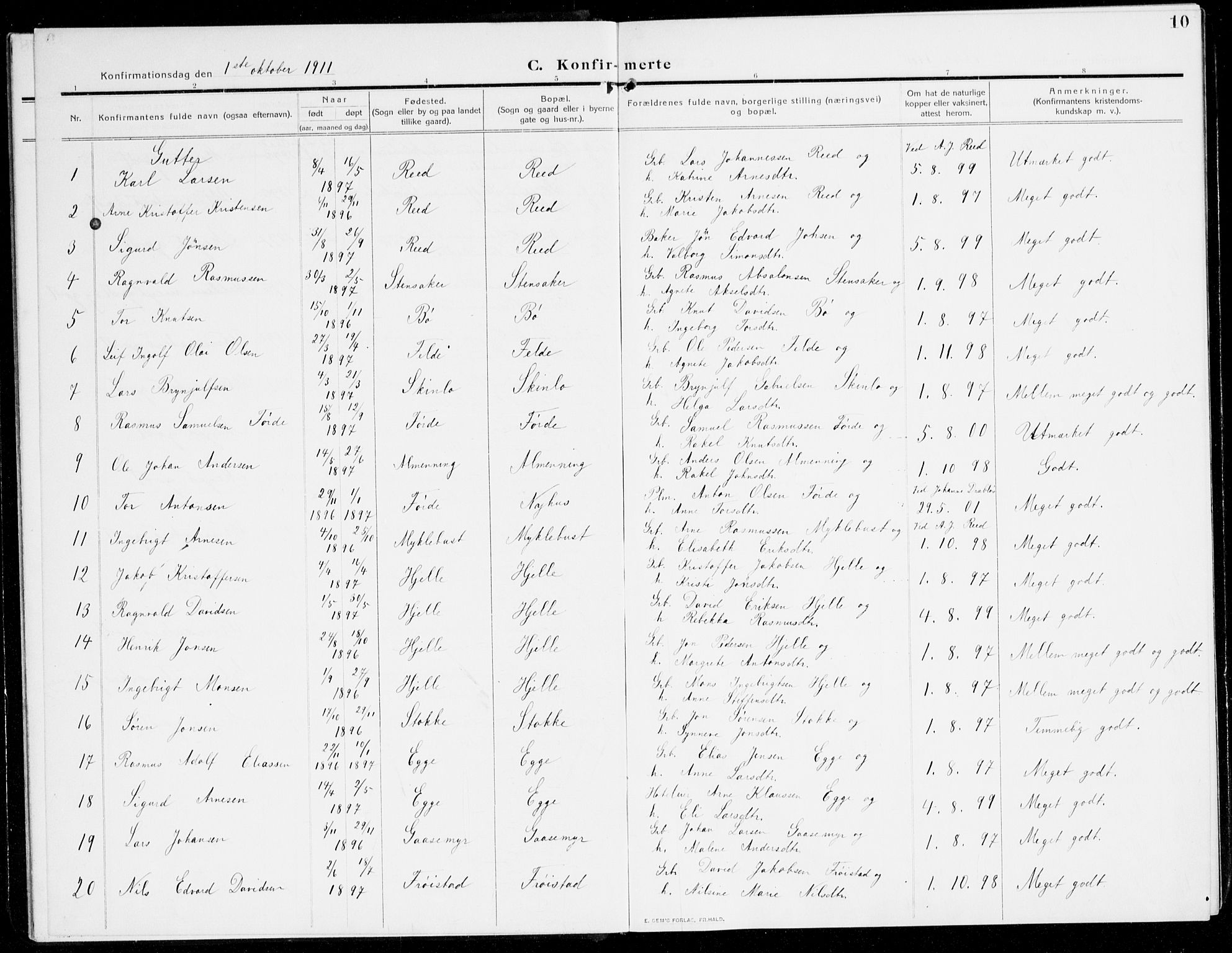 Gloppen sokneprestembete, SAB/A-80101/H/Hac/L0004: Curate's parish register no. A 4, 1909-1923, p. 10