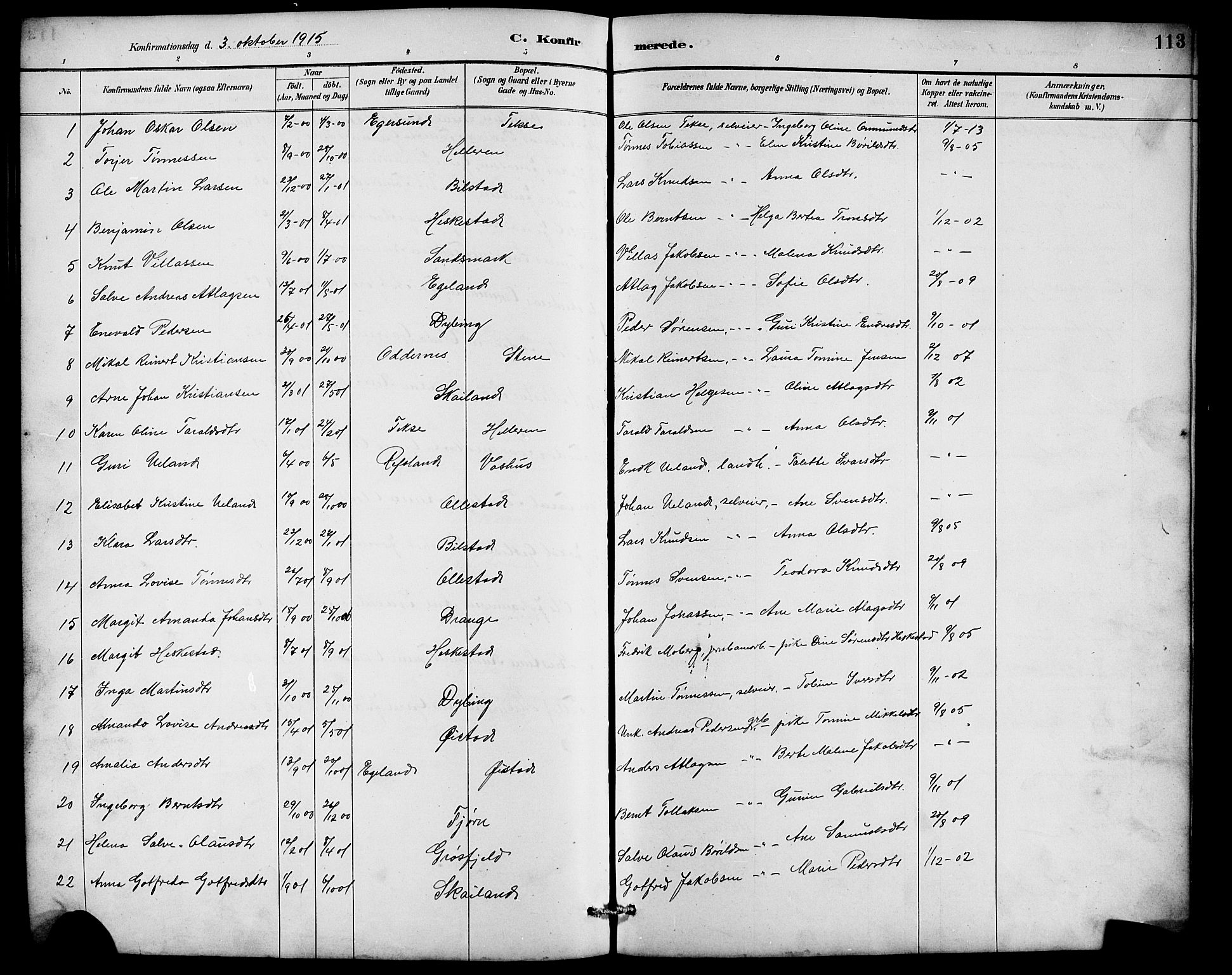 Lund sokneprestkontor, SAST/A-101809/S07/L0007: Parish register (copy) no. B 7, 1890-1925, p. 113
