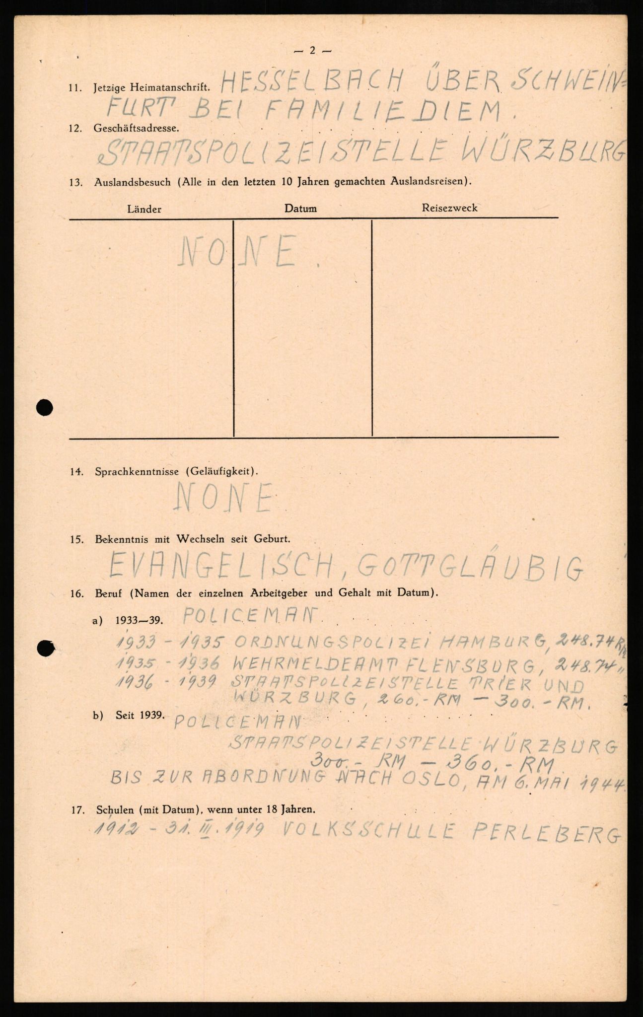 Forsvaret, Forsvarets overkommando II, RA/RAFA-3915/D/Db/L0011: CI Questionaires. Tyske okkupasjonsstyrker i Norge. Tyskere., 1945-1946, p. 496