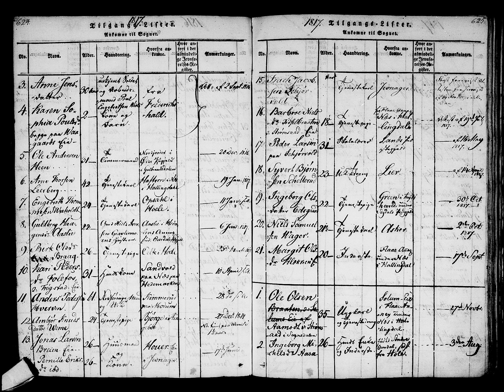 Norderhov kirkebøker, AV/SAKO-A-237/F/Fa/L0008: Parish register (official) no. 8, 1814-1833, p. 624-625