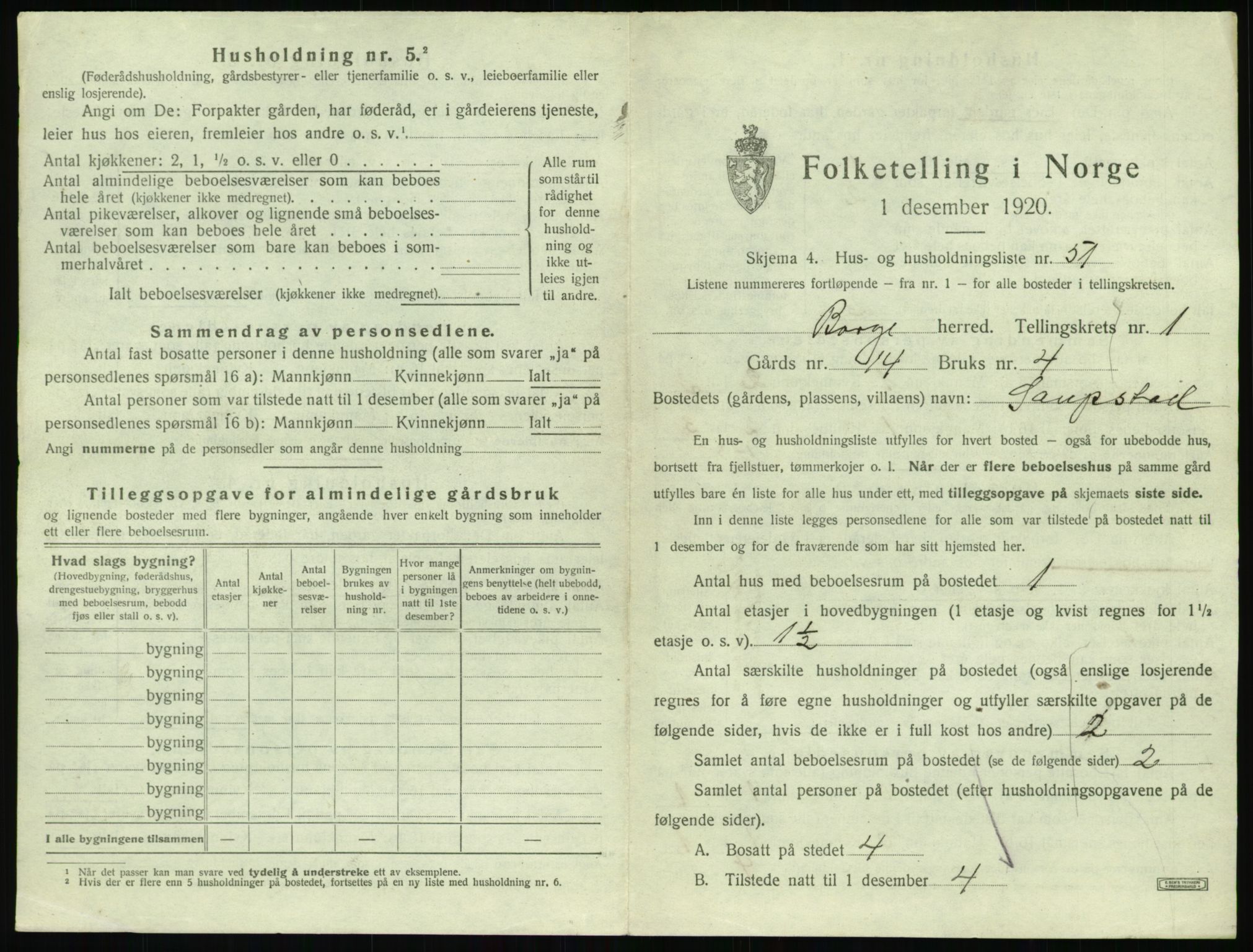 SAT, 1920 census for Borge, 1920, p. 153