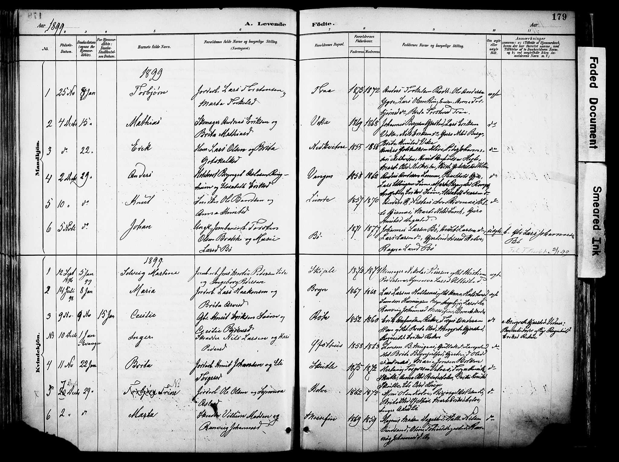 Voss sokneprestembete, SAB/A-79001/H/Haa: Parish register (official) no. A 21, 1887-1903, p. 179