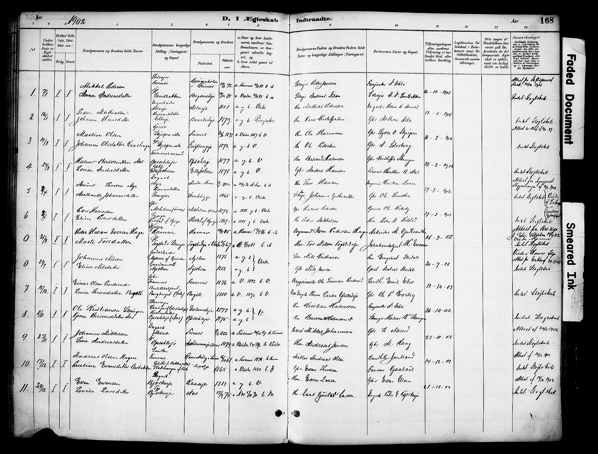Ringsaker prestekontor, SAH/PREST-014/K/Ka/L0016: Parish register (official) no. 16, 1891-1904, p. 168