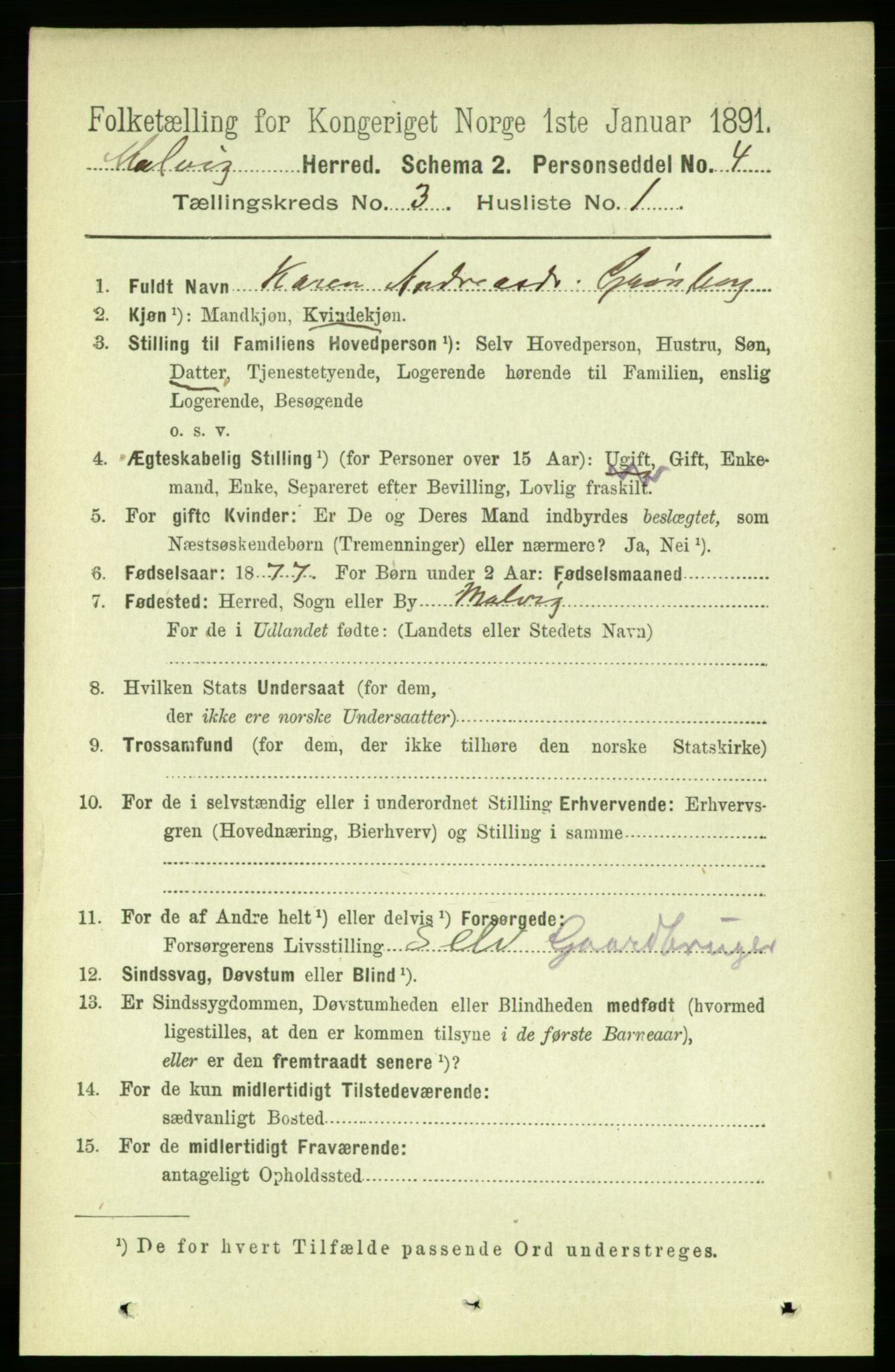 RA, 1891 census for 1663 Malvik, 1891, p. 1504