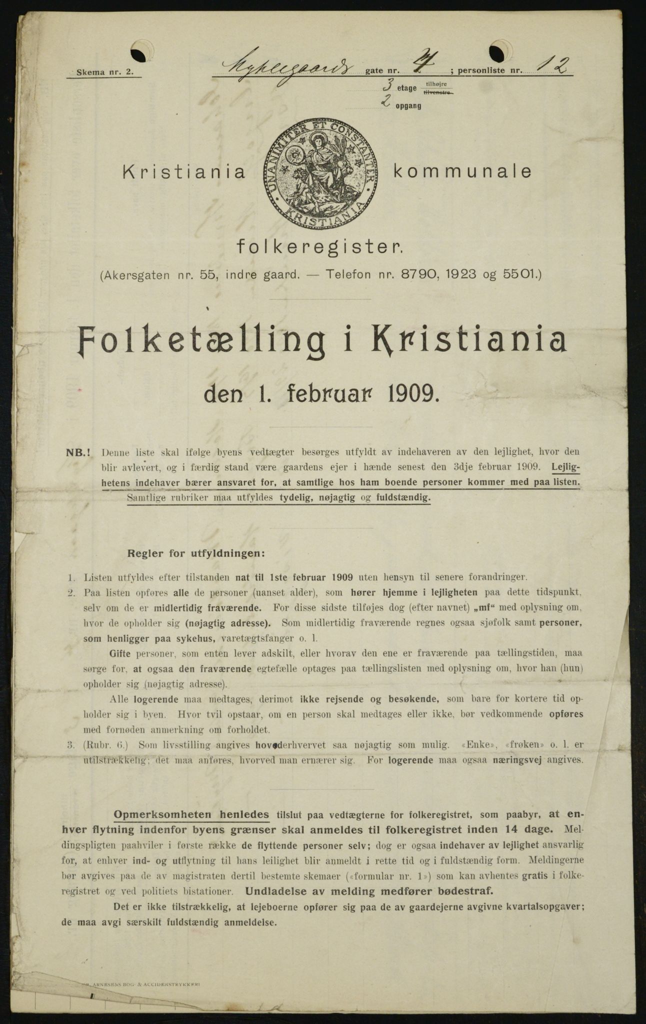 OBA, Municipal Census 1909 for Kristiania, 1909, p. 61816