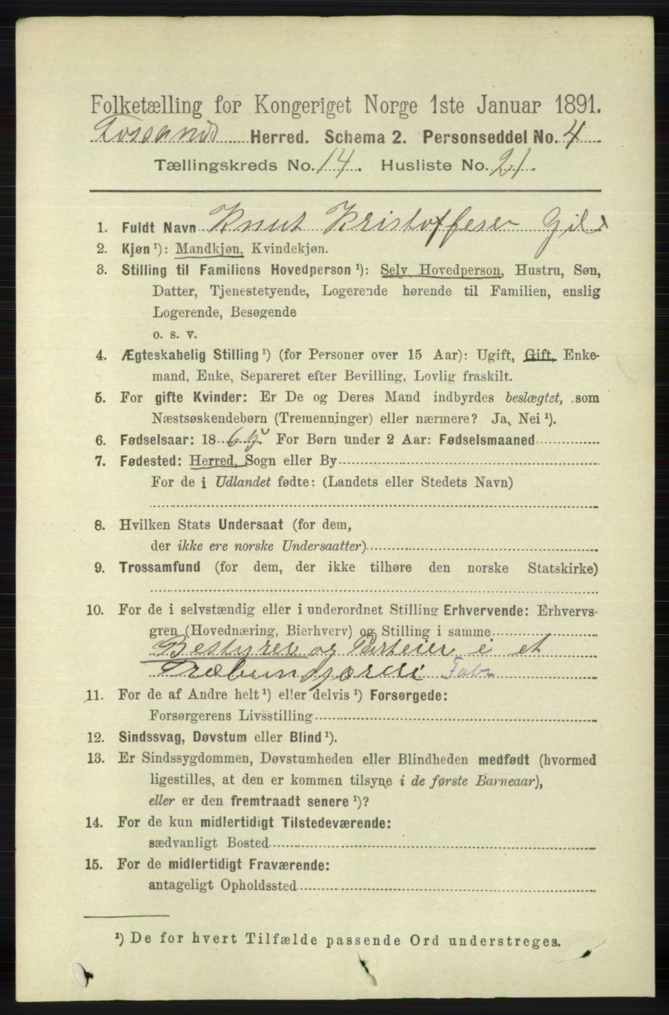 RA, 1891 census for 1129 Forsand, 1891, p. 2367