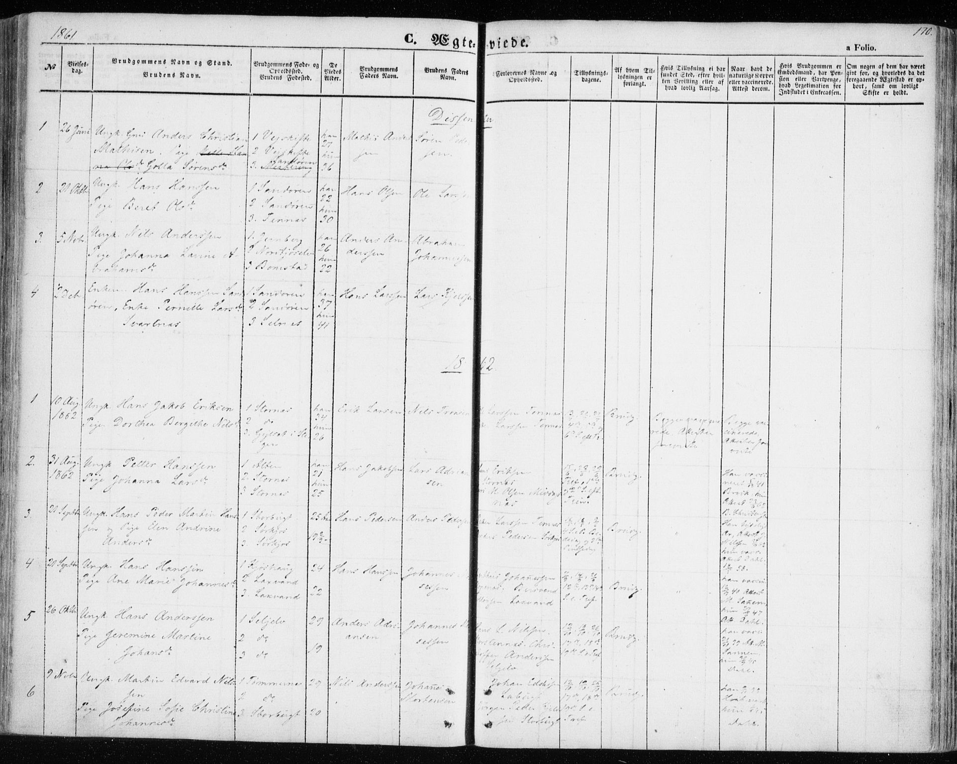 Balsfjord sokneprestembete, AV/SATØ-S-1303/G/Gaa/L0003kirke: Parish register (official) no. 3, 1856-1870, p. 170