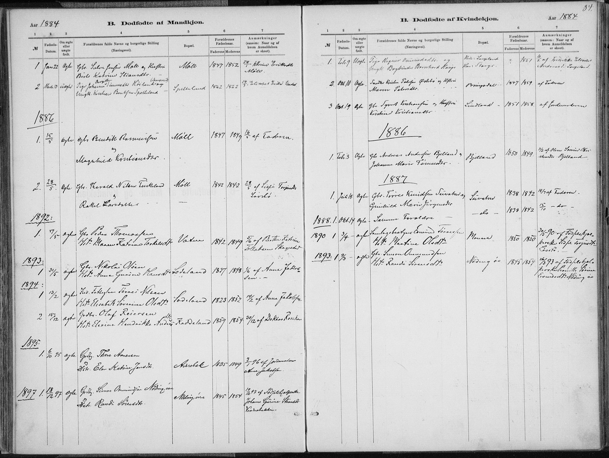 Holum sokneprestkontor, AV/SAK-1111-0022/F/Fa/Faa/L0007: Parish register (official) no. A 7, 1884-1907, p. 84