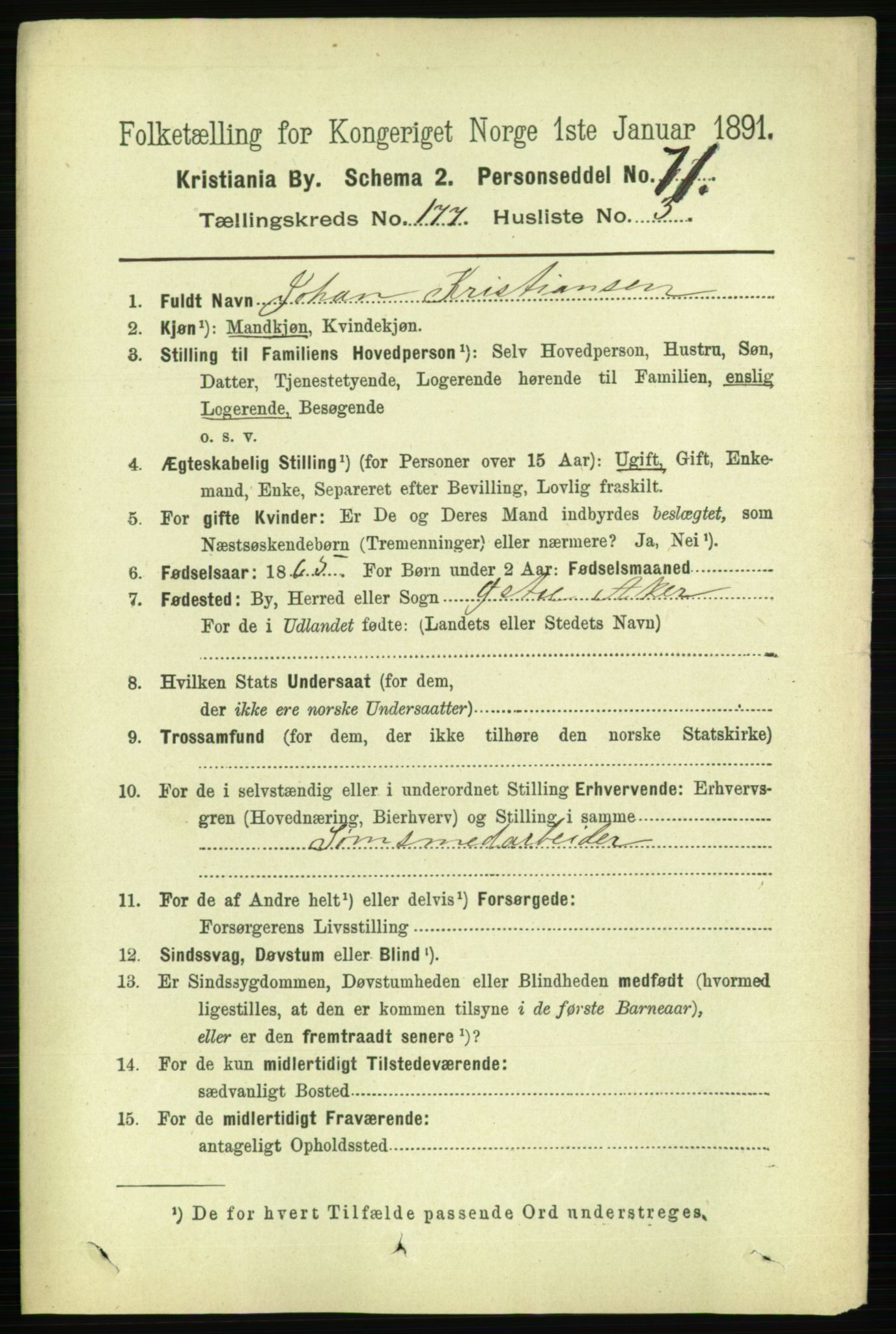 RA, 1891 census for 0301 Kristiania, 1891, p. 106511