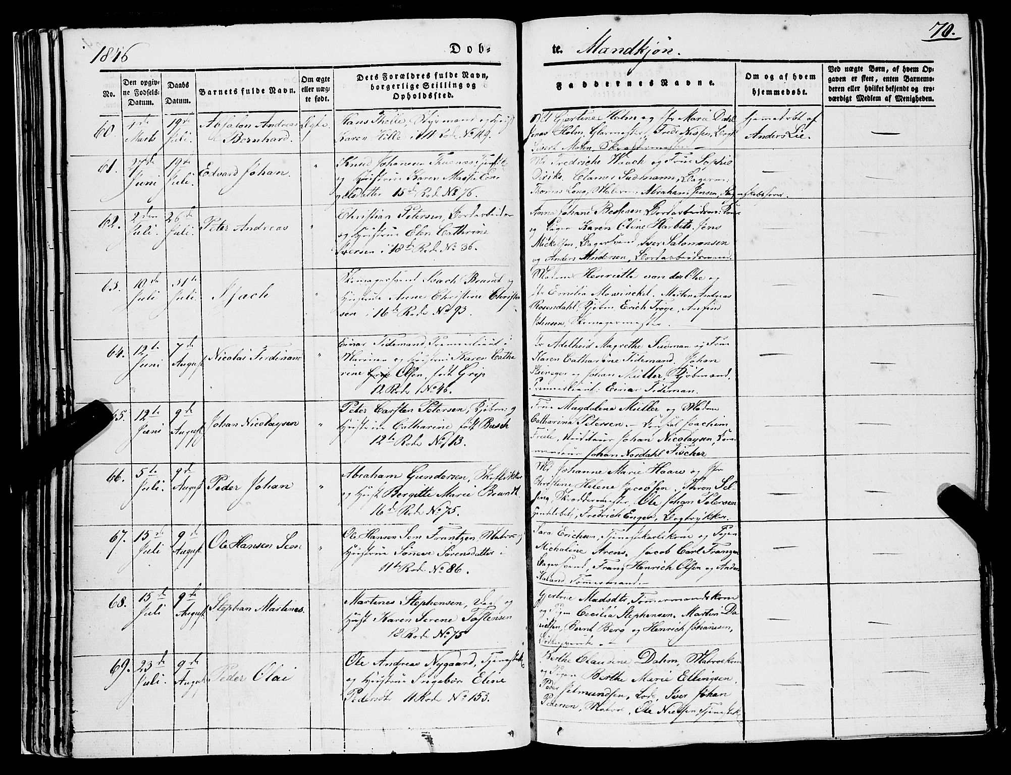 Domkirken sokneprestembete, SAB/A-74801/H/Haa/L0019: Parish register (official) no. B 2, 1841-1851, p. 70