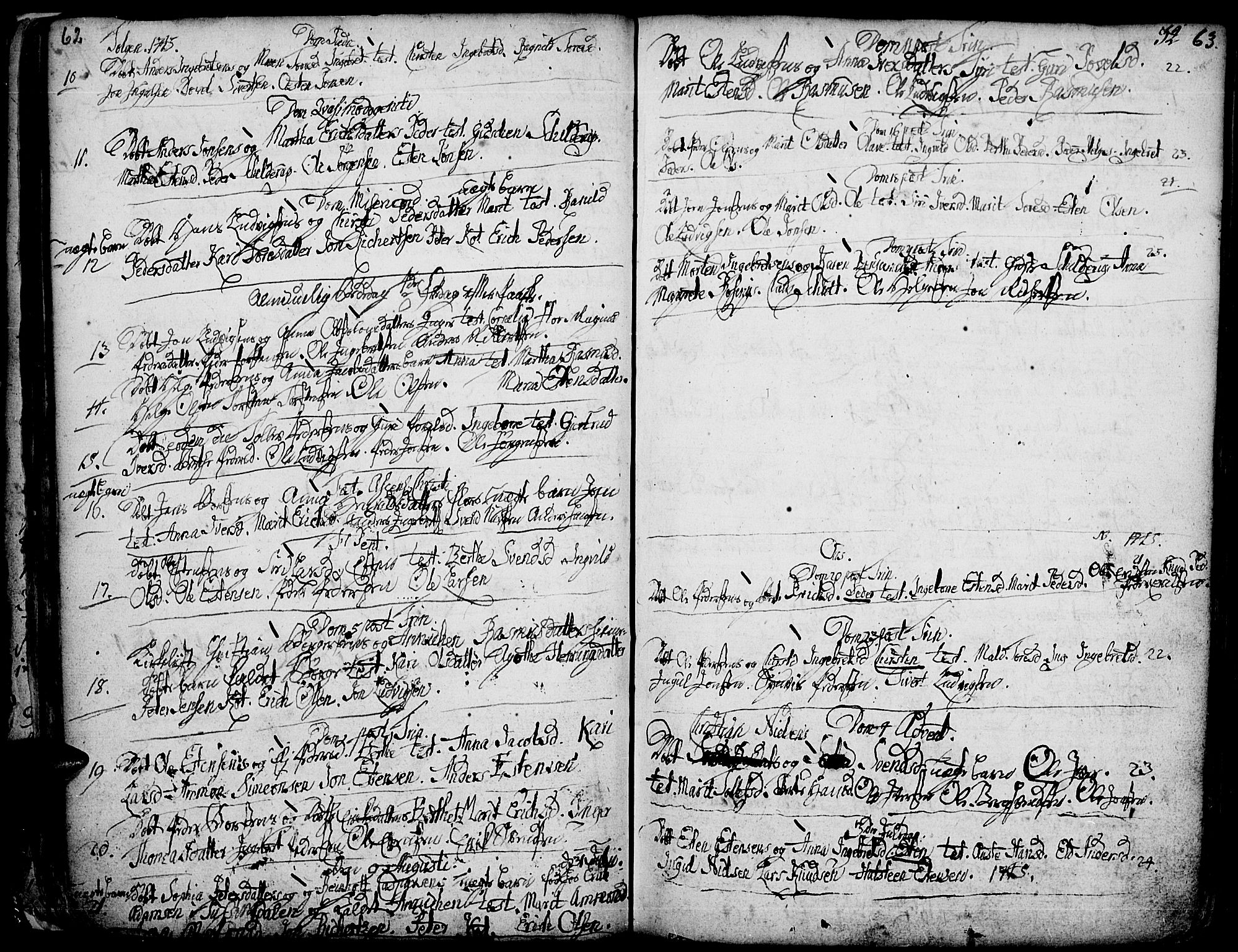 Tolga prestekontor, SAH/PREST-062/K/L0001: Parish register (official) no. 1, 1733-1767, p. 62-63