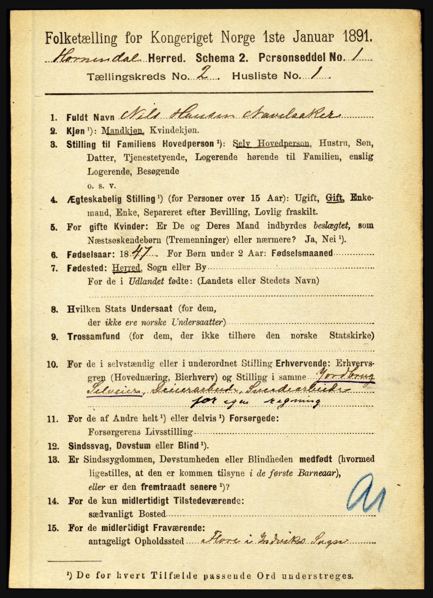 RA, 1891 census for 1444 Hornindal, 1891, p. 325