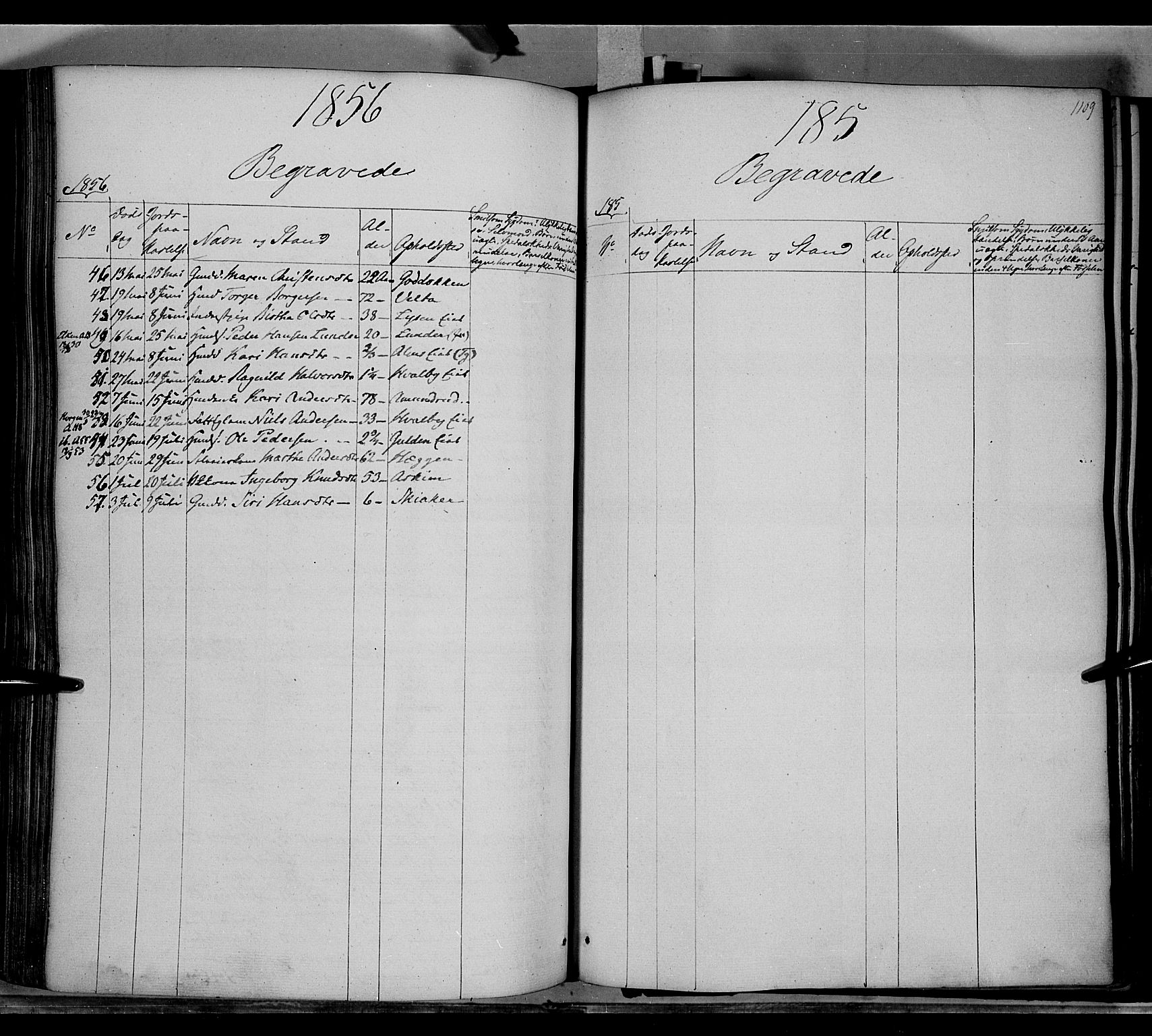 Gran prestekontor, SAH/PREST-112/H/Ha/Haa/L0011: Parish register (official) no. 11, 1842-1856, p. 1108-1109