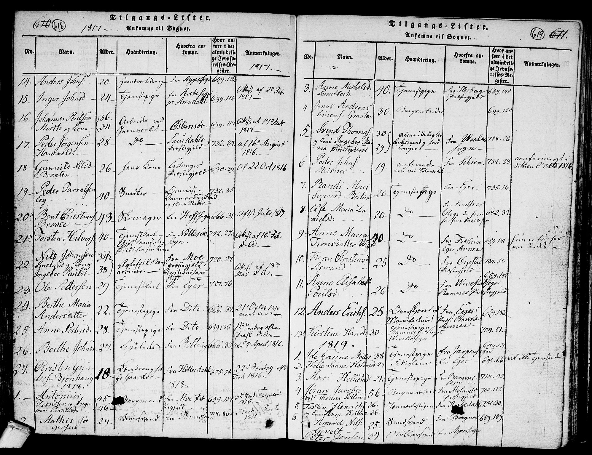 Kongsberg kirkebøker, SAKO/A-22/G/Ga/L0001: Parish register (copy) no. 1, 1816-1839, p. 618-619