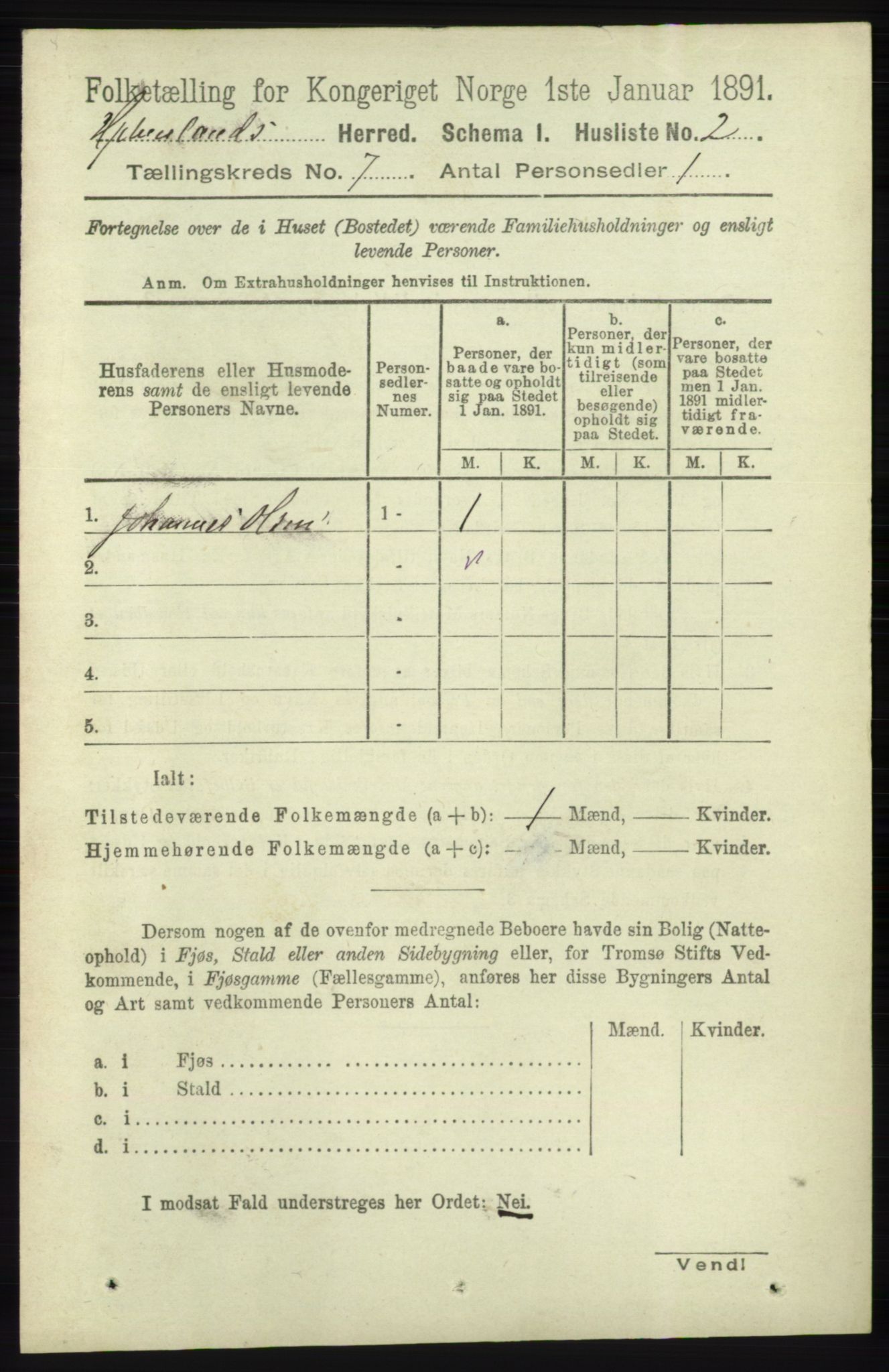 RA, 1891 census for 1133 Hjelmeland, 1891, p. 1866