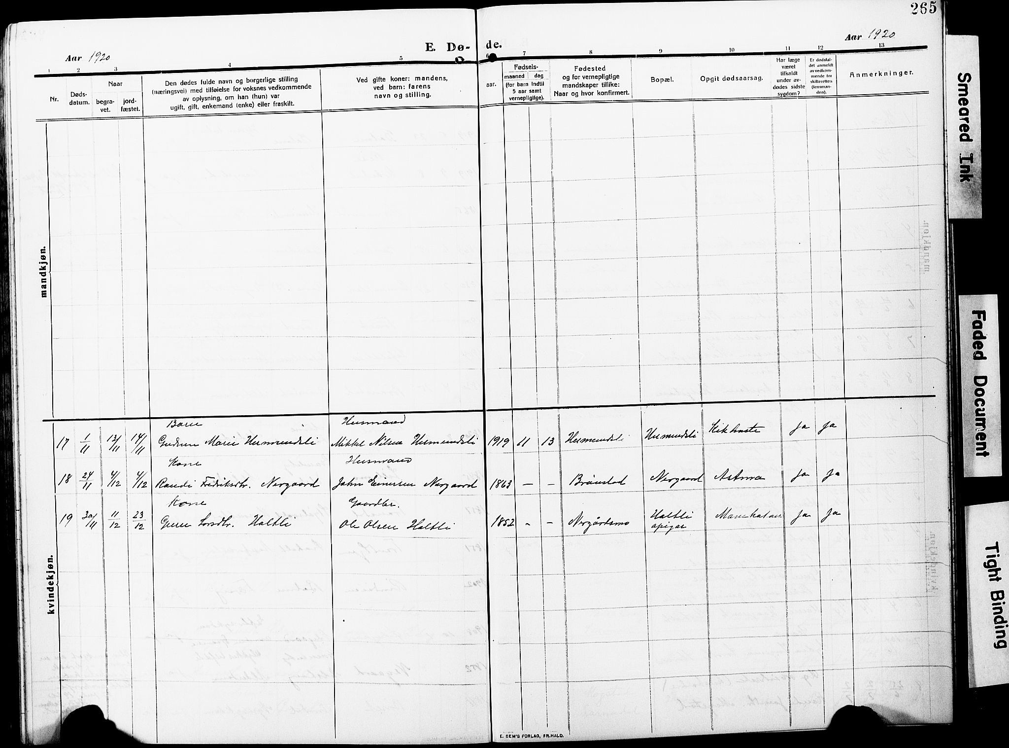 Ministerialprotokoller, klokkerbøker og fødselsregistre - Møre og Romsdal, AV/SAT-A-1454/598/L1079: Parish register (copy) no. 598C04, 1909-1927, p. 265