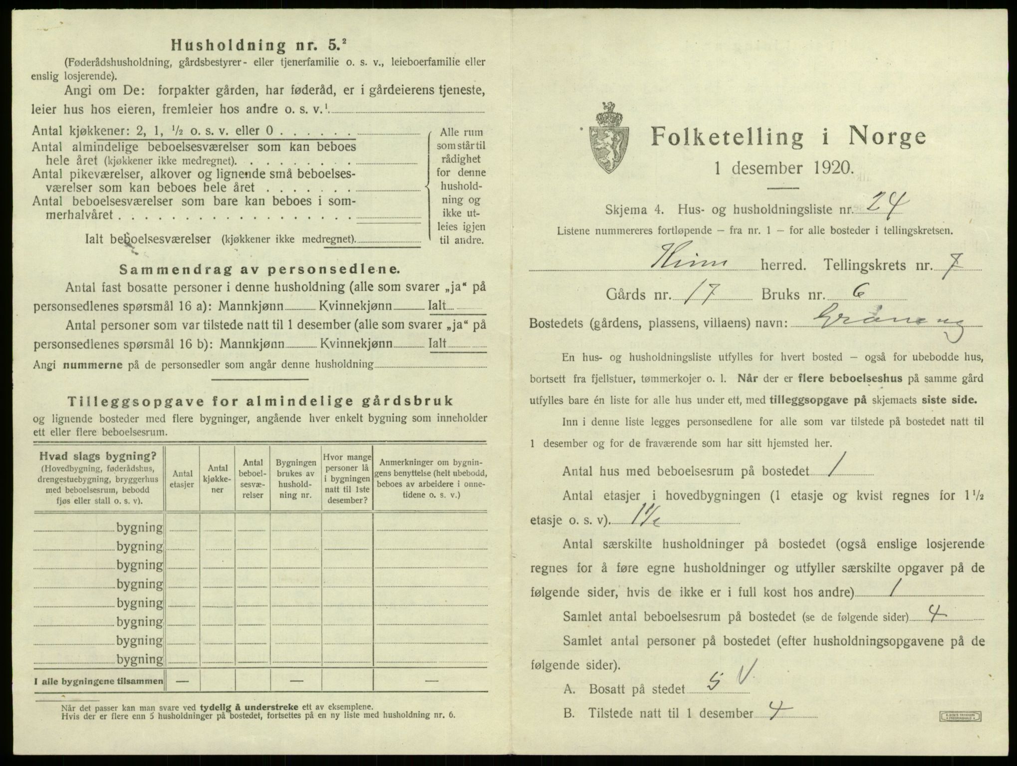 SAB, 1920 census for Kinn, 1920, p. 320