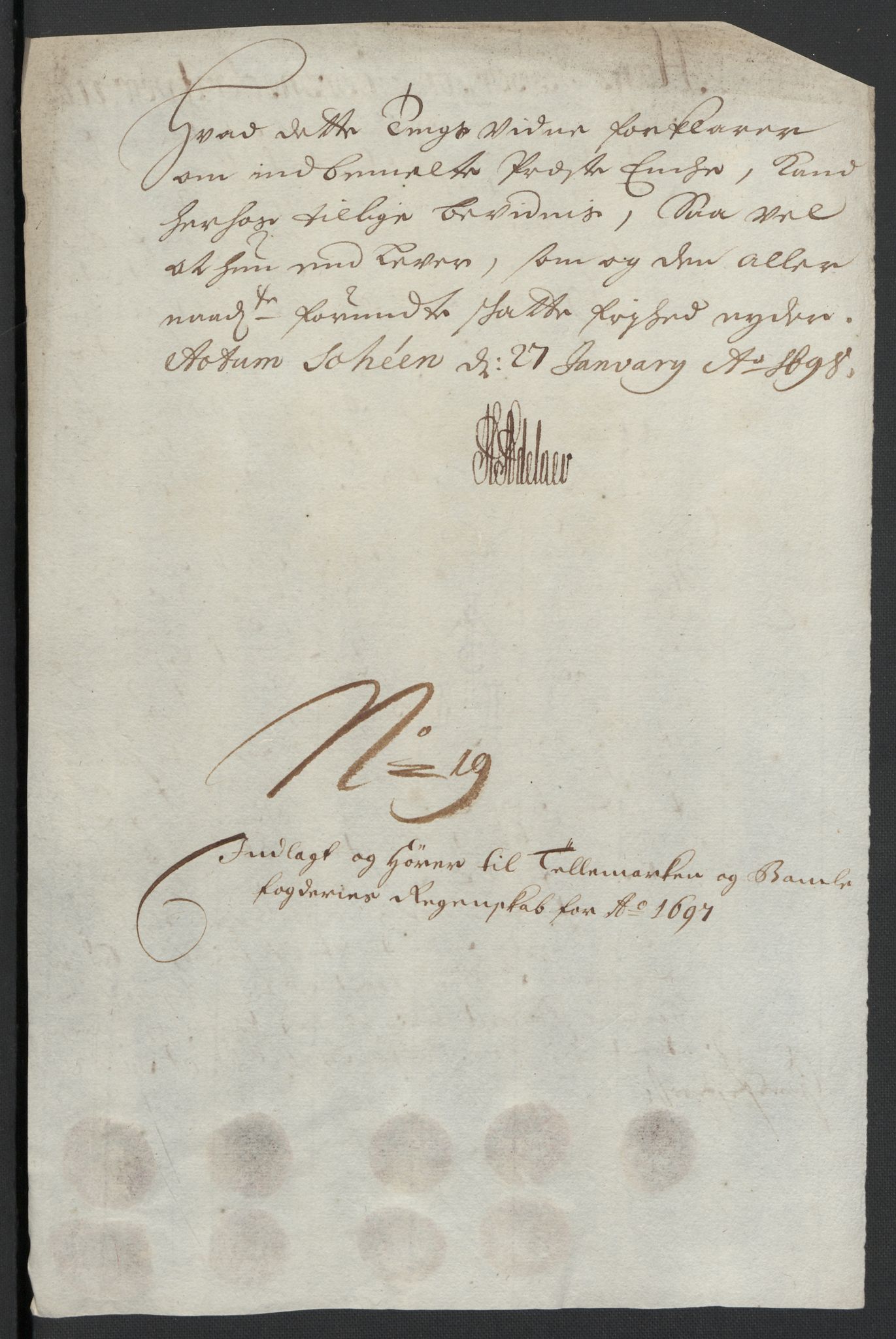 Rentekammeret inntil 1814, Reviderte regnskaper, Fogderegnskap, AV/RA-EA-4092/R36/L2097: Fogderegnskap Øvre og Nedre Telemark og Bamble, 1697, p. 175