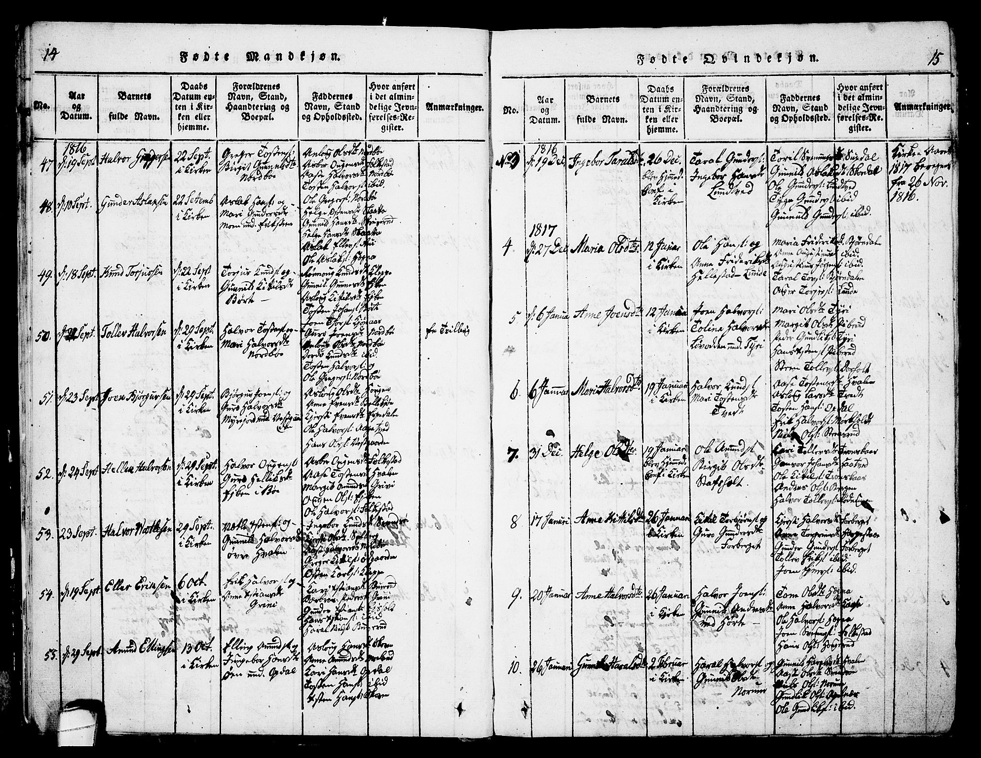 Bø kirkebøker, AV/SAKO-A-257/G/Ga/L0001: Parish register (copy) no. 1, 1815-1831, p. 14-15