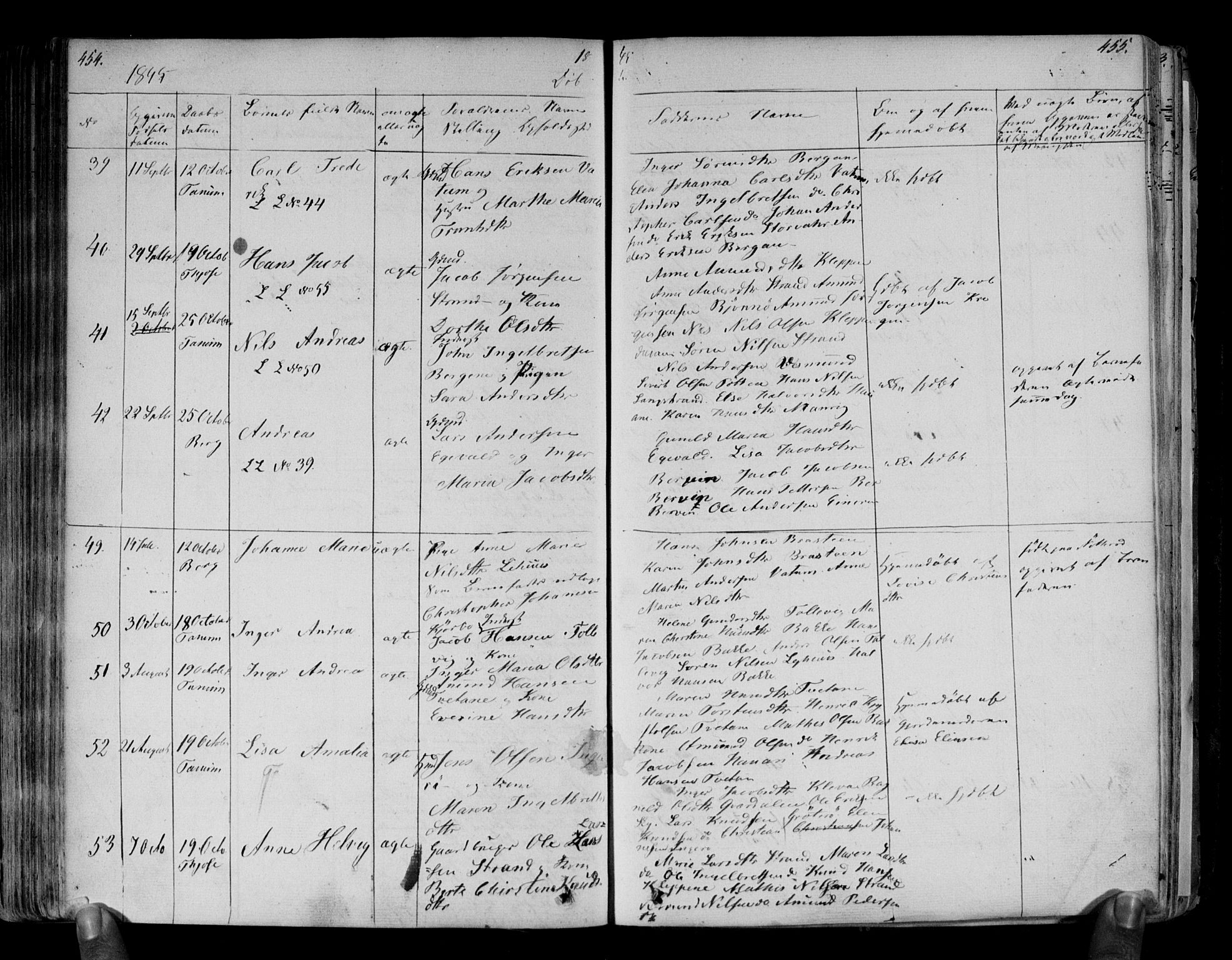 Brunlanes kirkebøker, AV/SAKO-A-342/F/Fa/L0003: Parish register (official) no. I 3, 1834-1845, p. 454-455