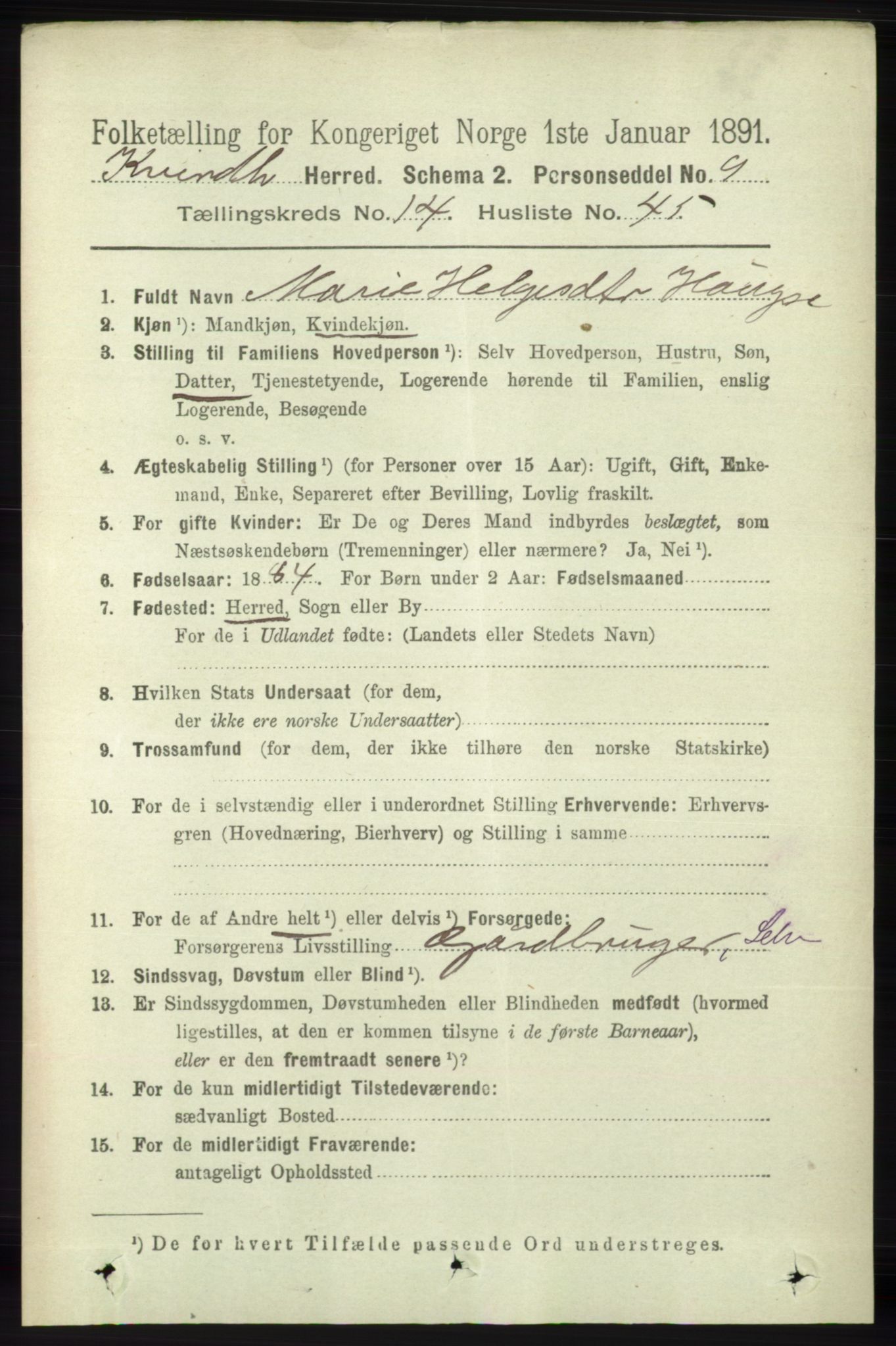 RA, 1891 census for 1224 Kvinnherad, 1891, p. 4950