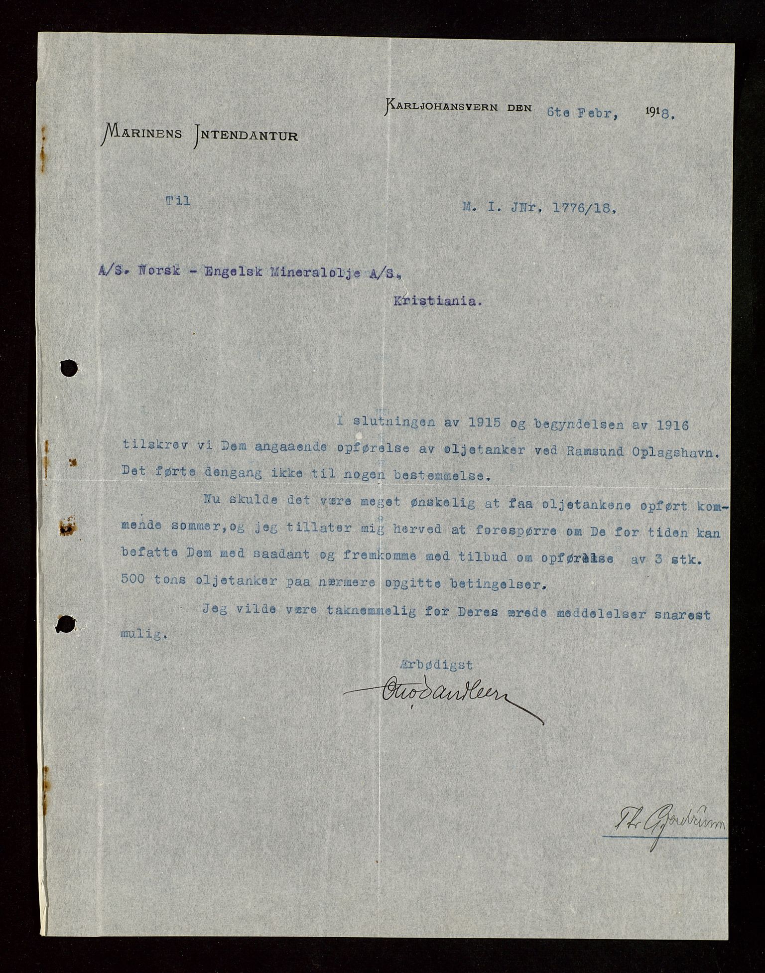 Pa 1521 - A/S Norske Shell, SAST/A-101915/E/Ea/Eaa/L0003: Sjefskorrespondanse, 1918, p. 157