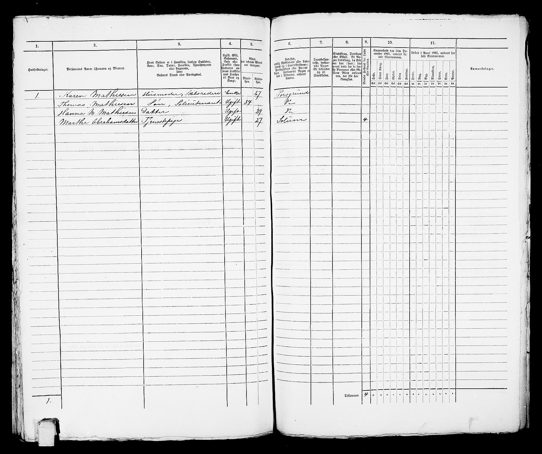 RA, 1865 census for Porsgrunn, 1865, p. 736