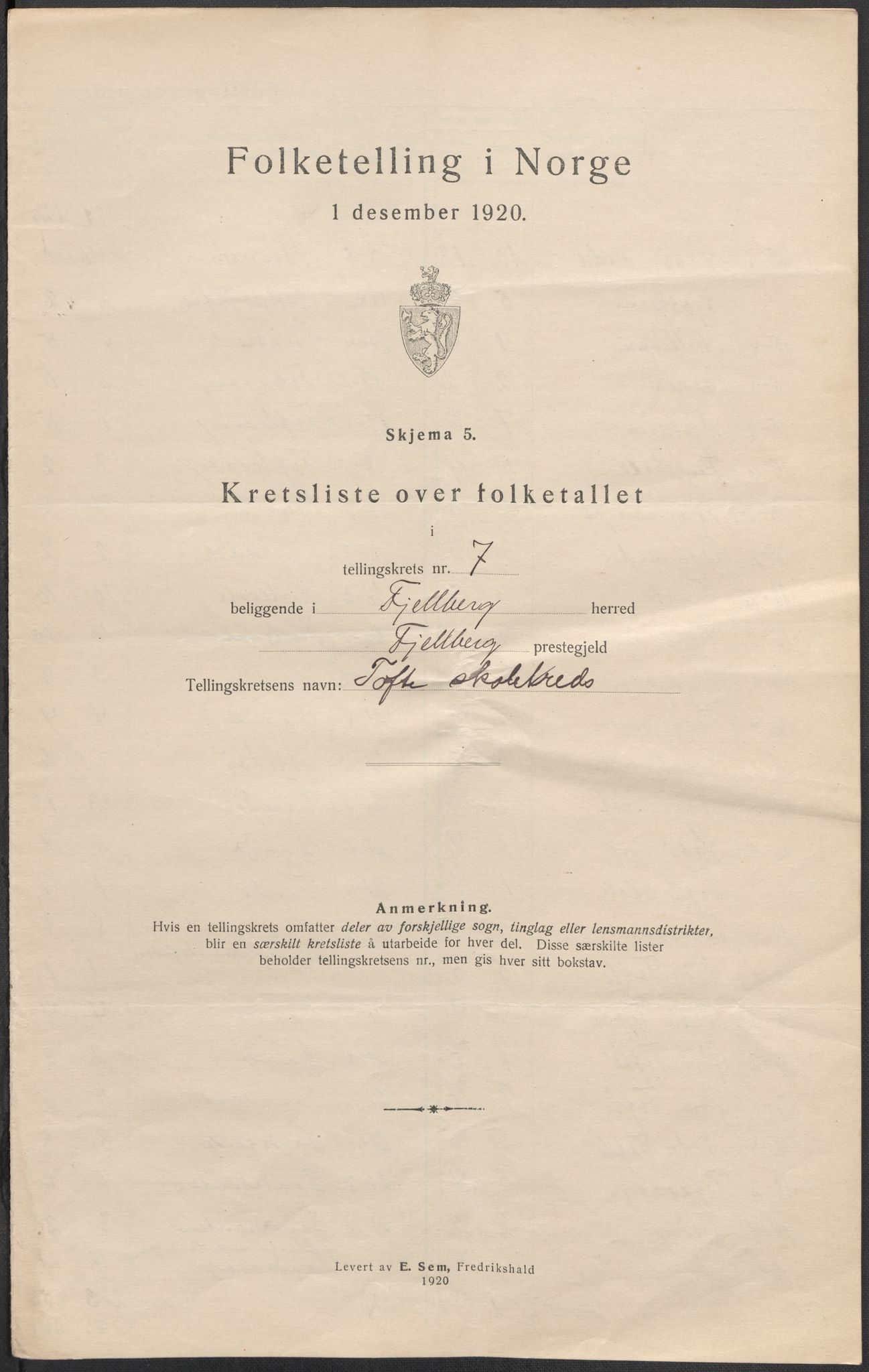 SAB, 1920 census for Fjelberg, 1920, p. 22