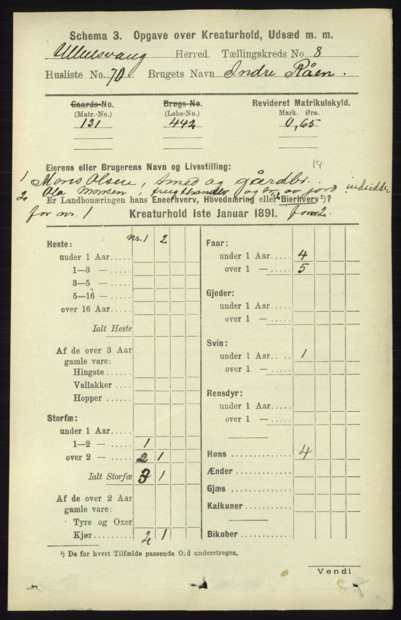 RA, 1891 census for 1230 Ullensvang, 1891, p. 7572