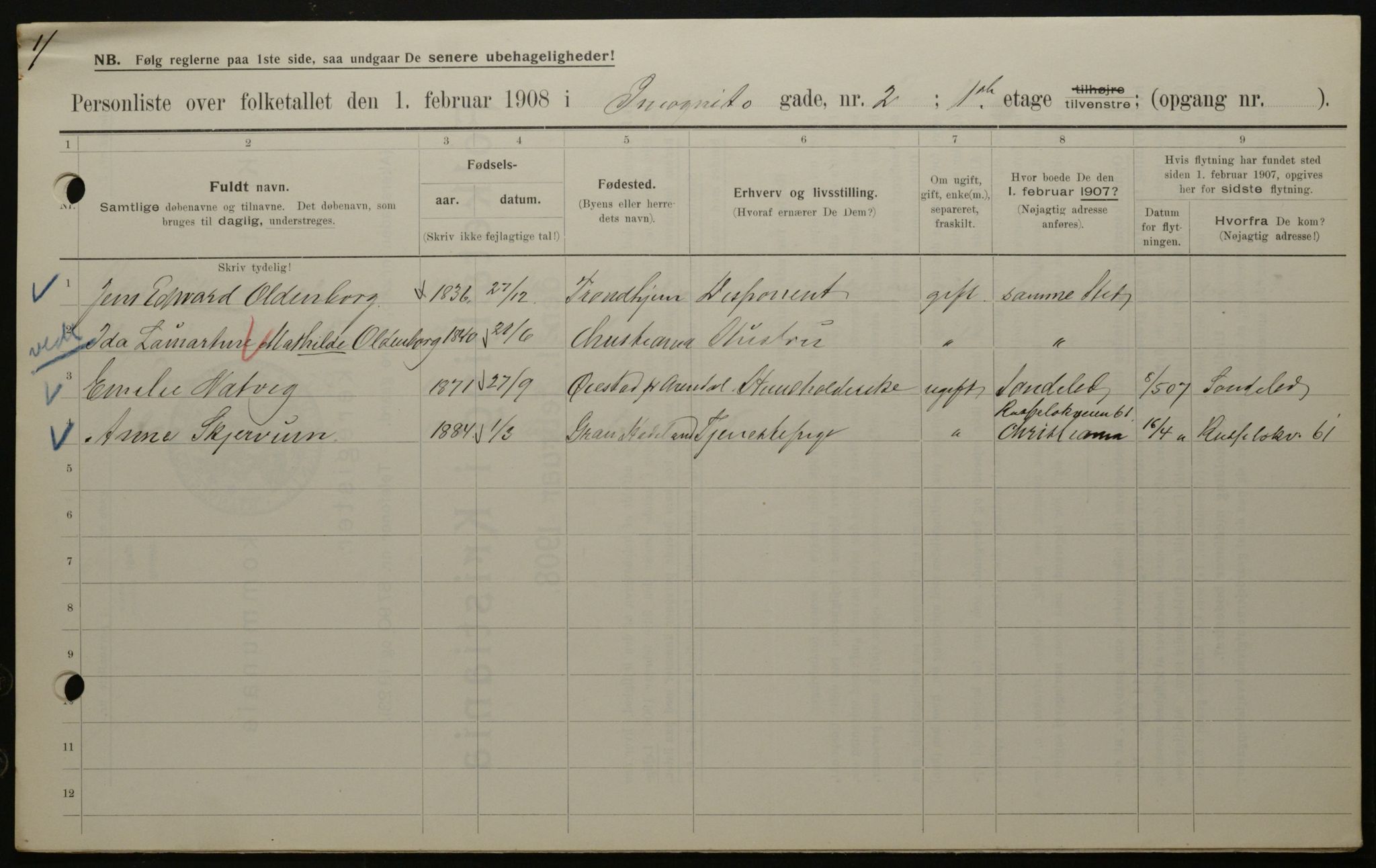 OBA, Municipal Census 1908 for Kristiania, 1908, p. 39496