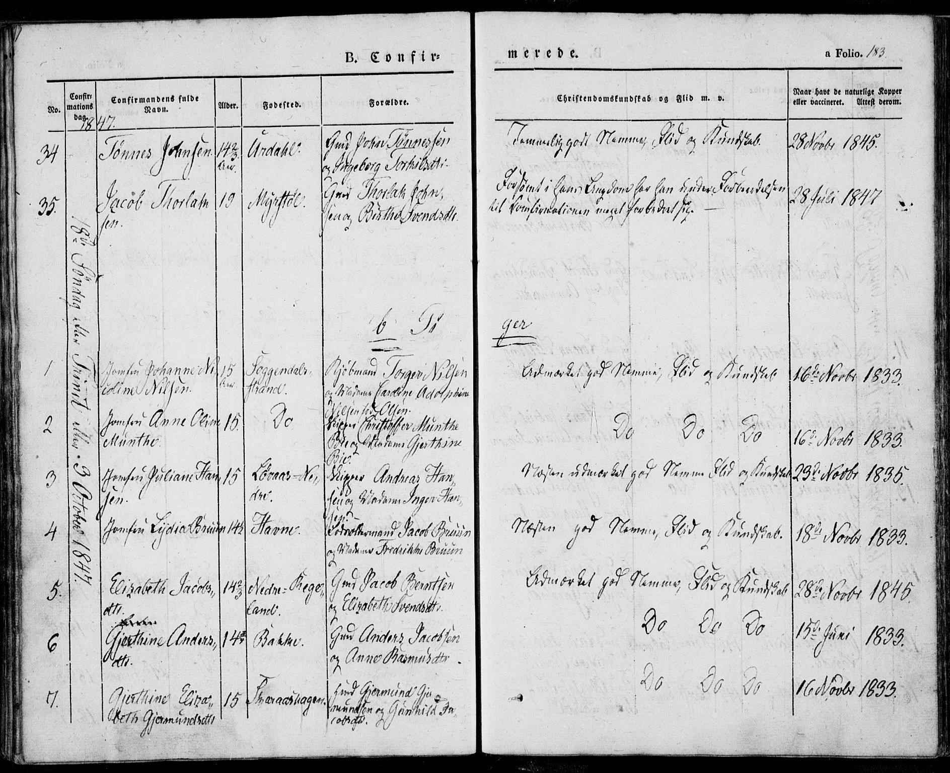 Sokndal sokneprestkontor, AV/SAST-A-101808: Parish register (official) no. A 8.1, 1842-1857, p. 183