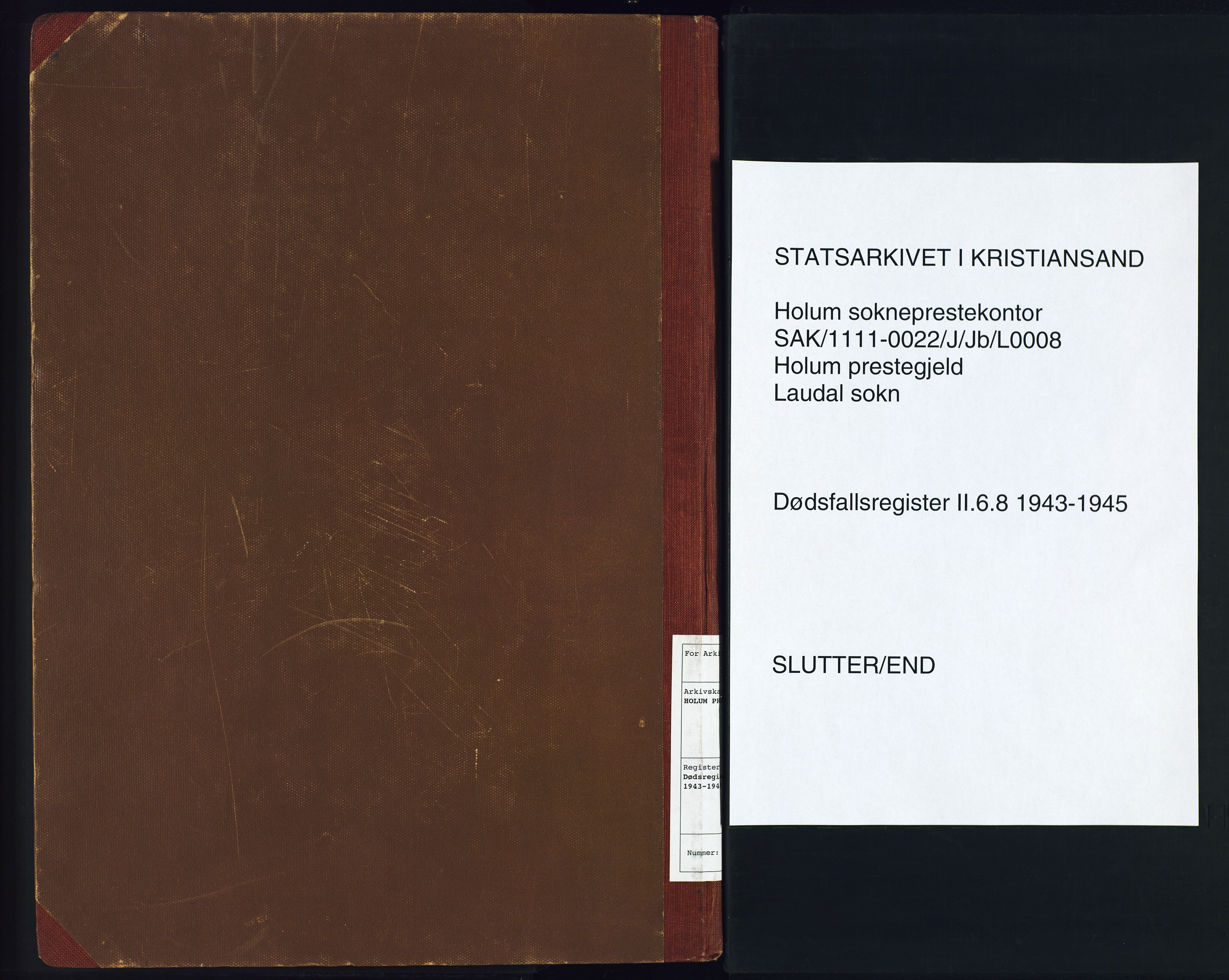 Holum sokneprestkontor, AV/SAK-1111-0022/J/Jb/L0008: II.6.8 - Dødsfallsregister Laudal, 1943-1945