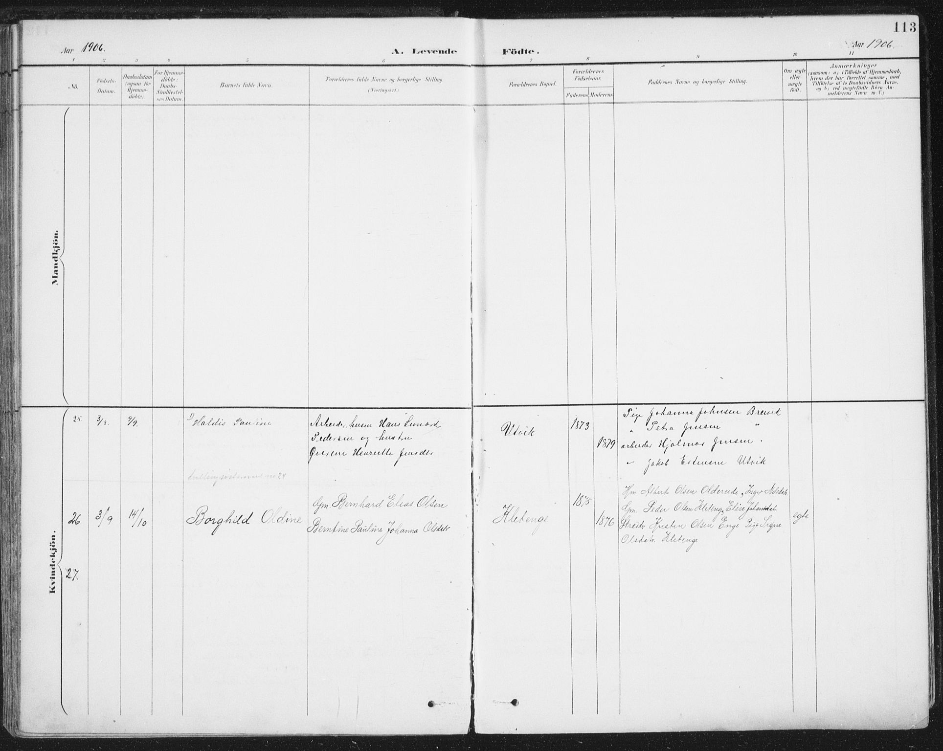 Ministerialprotokoller, klokkerbøker og fødselsregistre - Nordland, SAT/A-1459/852/L0741: Parish register (official) no. 852A11, 1894-1917, p. 113