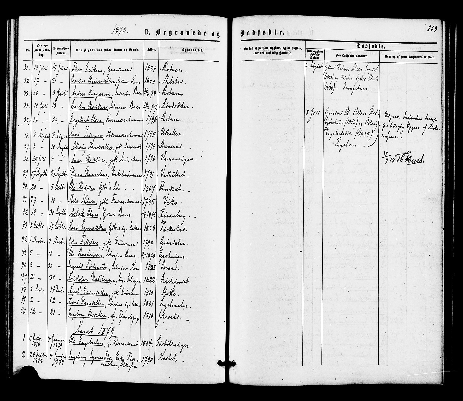 Gol kirkebøker, SAKO/A-226/F/Fa/L0004: Parish register (official) no. I 4, 1876-1886, p. 263