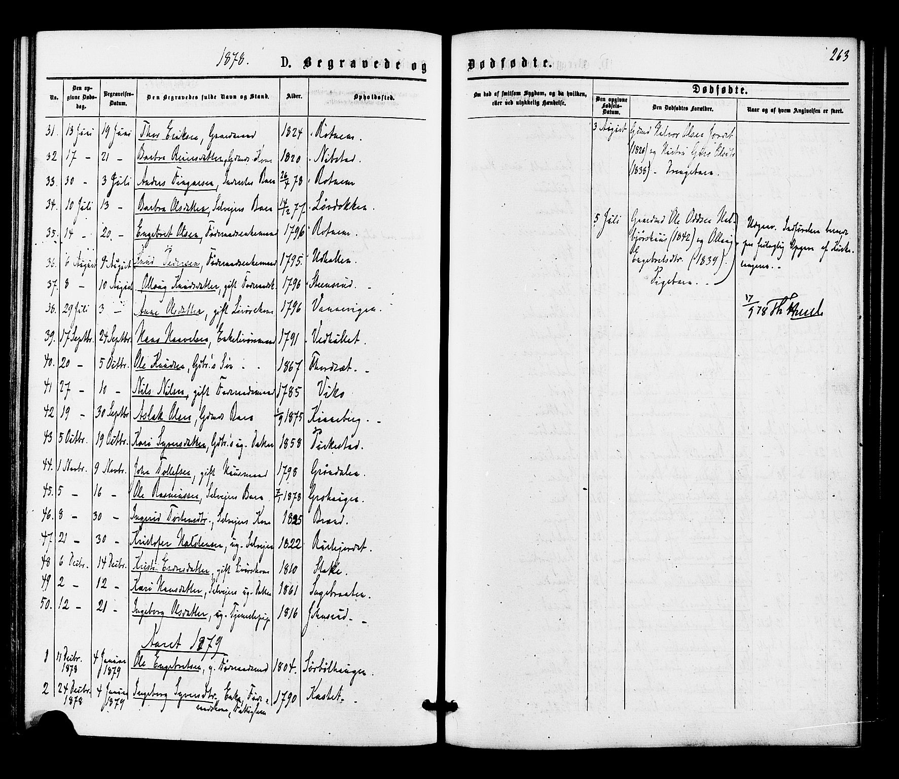 Gol kirkebøker, AV/SAKO-A-226/F/Fa/L0004: Parish register (official) no. I 4, 1876-1886, p. 263