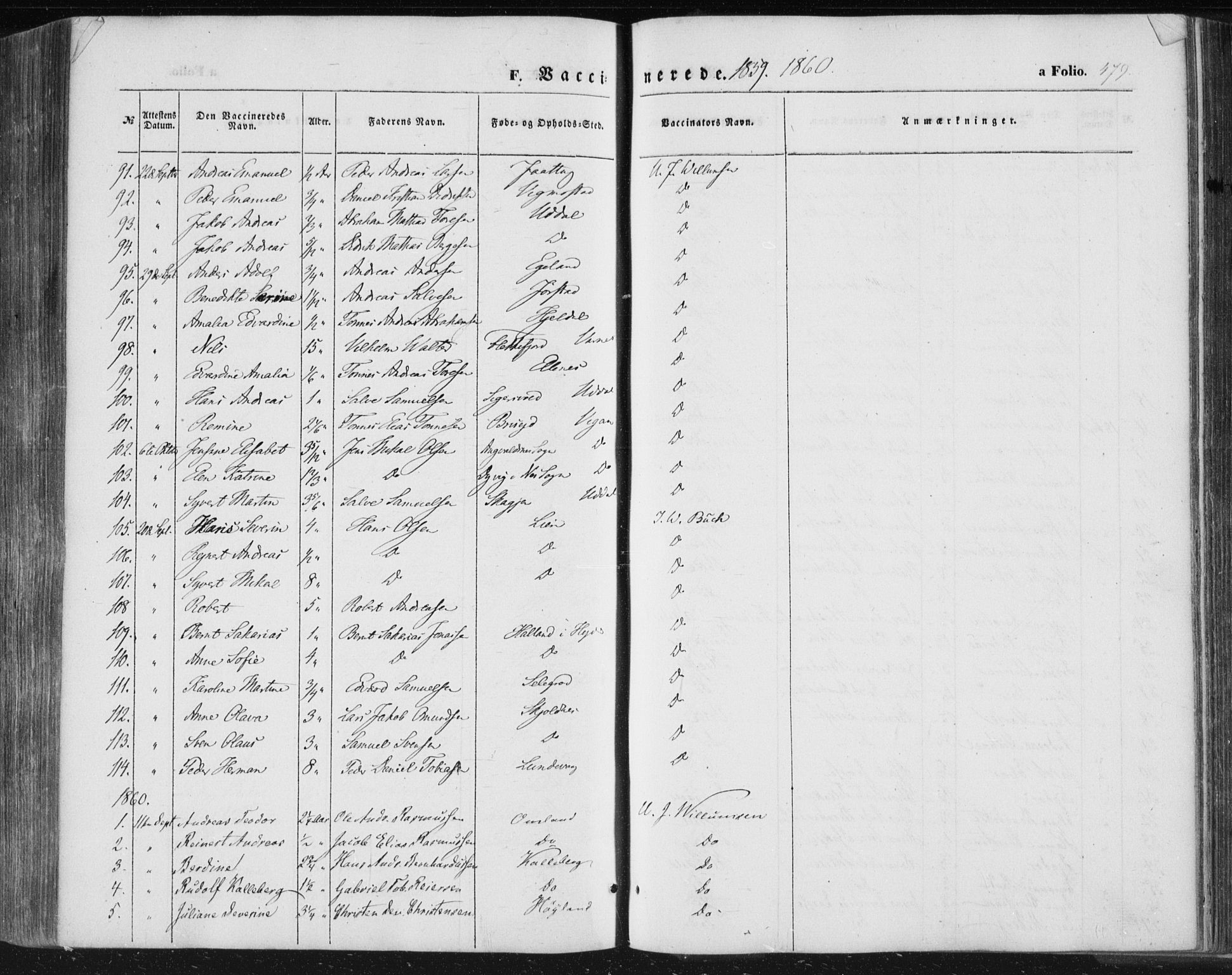 Lista sokneprestkontor, SAK/1111-0027/F/Fa/L0010: Parish register (official) no. A 10, 1846-1861, p. 479