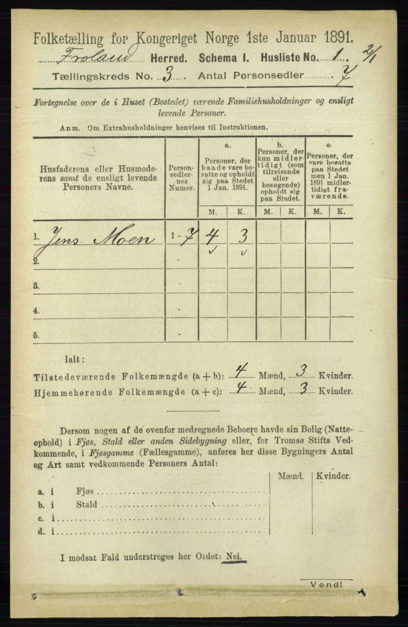 RA, 1891 census for 0919 Froland, 1891, p. 959