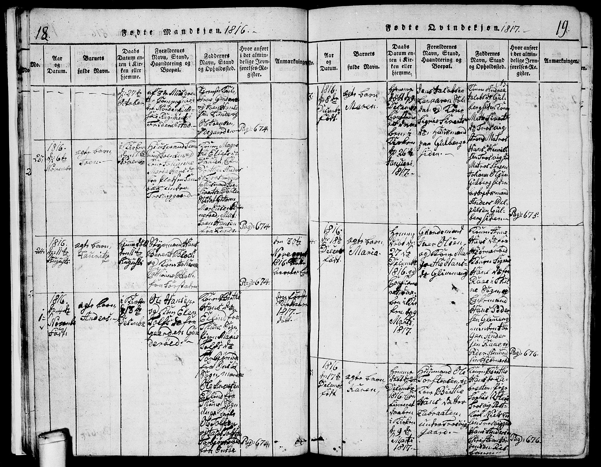 Glemmen prestekontor Kirkebøker, AV/SAO-A-10908/G/Ga/L0001: Parish register (copy) no. 1, 1816-1838, p. 18-19