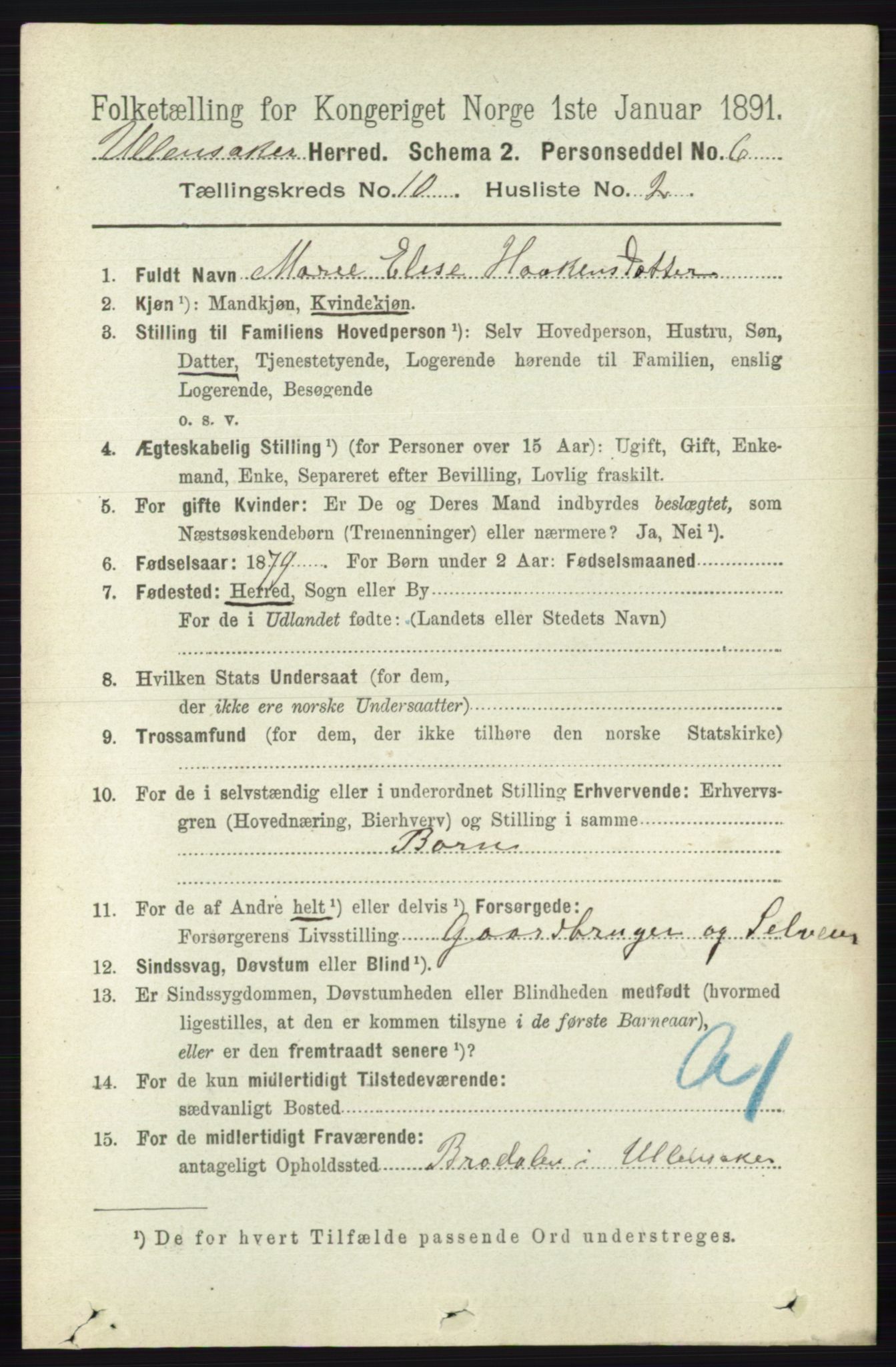 RA, 1891 census for 0235 Ullensaker, 1891, p. 4520