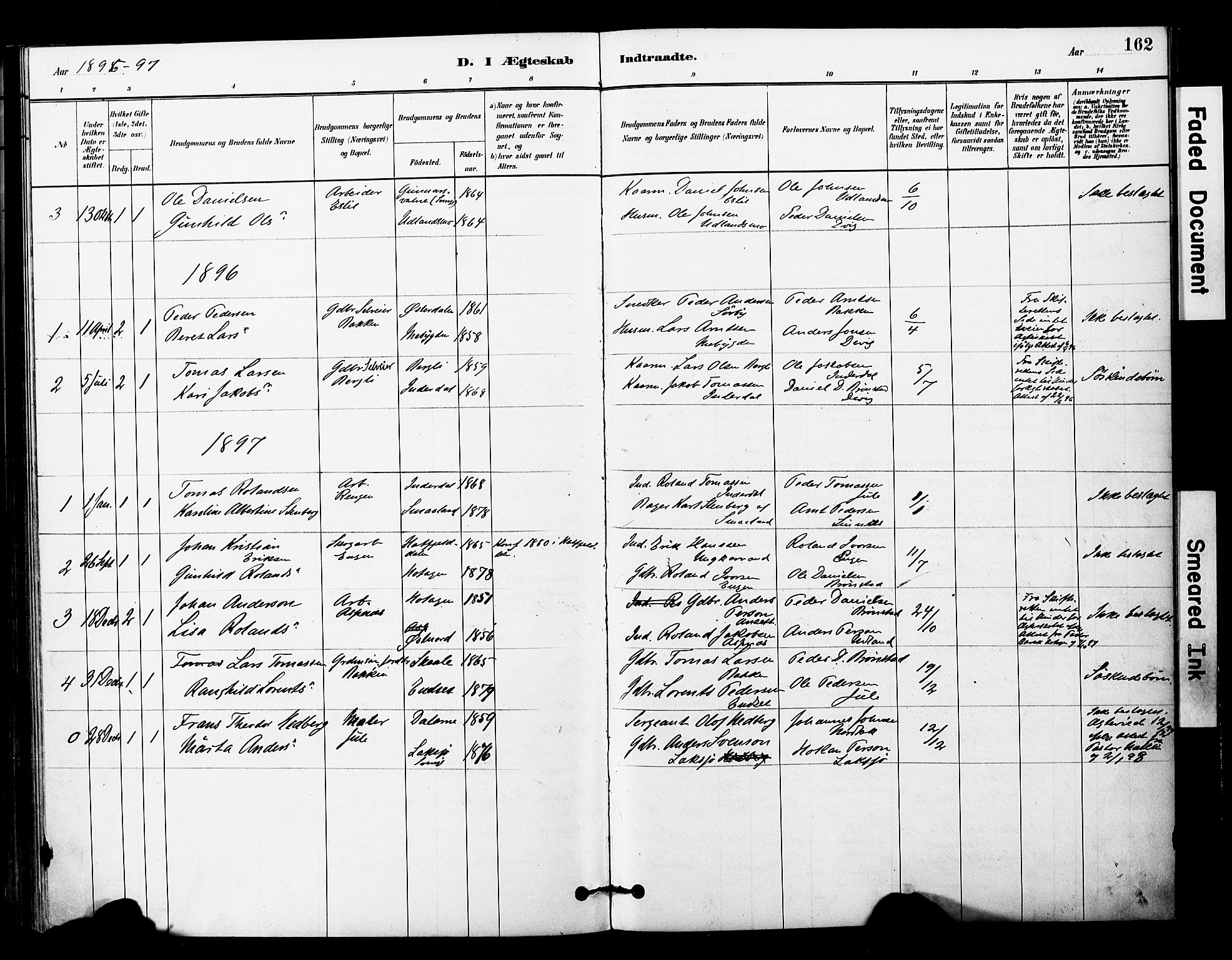 Ministerialprotokoller, klokkerbøker og fødselsregistre - Nord-Trøndelag, AV/SAT-A-1458/757/L0505: Parish register (official) no. 757A01, 1882-1904, p. 162