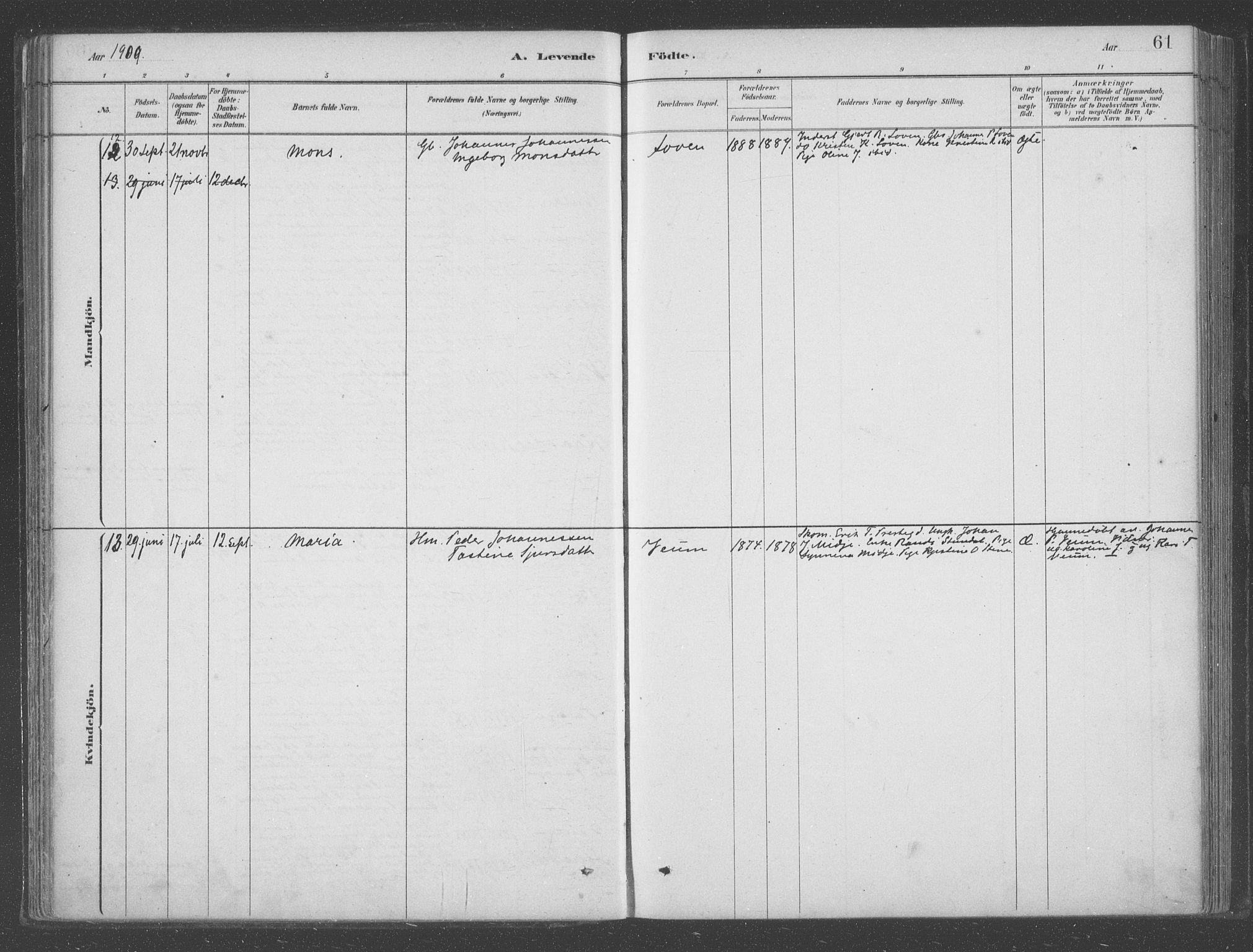 Aurland sokneprestembete, SAB/A-99937/H/Ha/Hab/L0001: Parish register (official) no. B  1, 1880-1909, p. 61