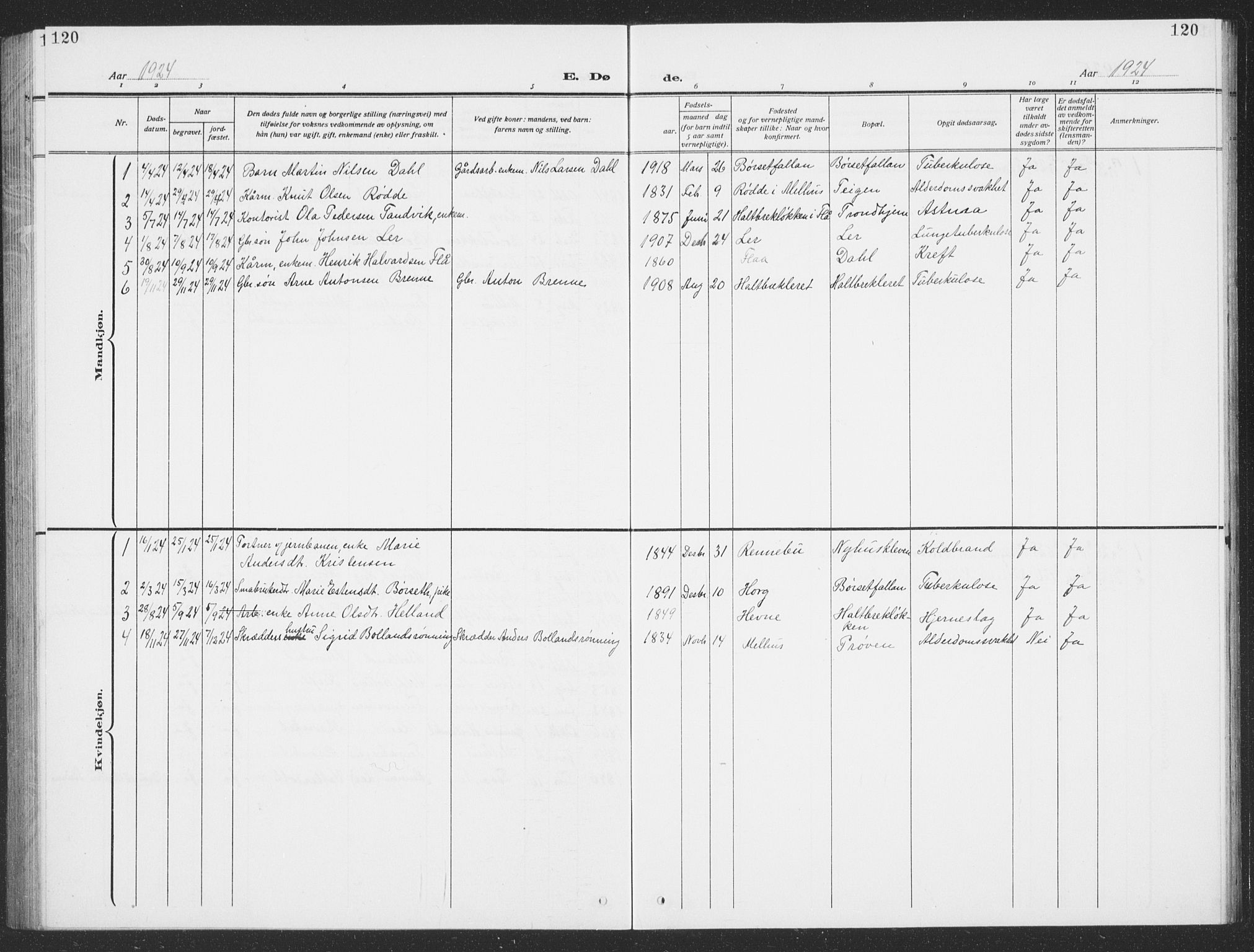 Ministerialprotokoller, klokkerbøker og fødselsregistre - Sør-Trøndelag, AV/SAT-A-1456/693/L1124: Parish register (copy) no. 693C05, 1911-1941, p. 120