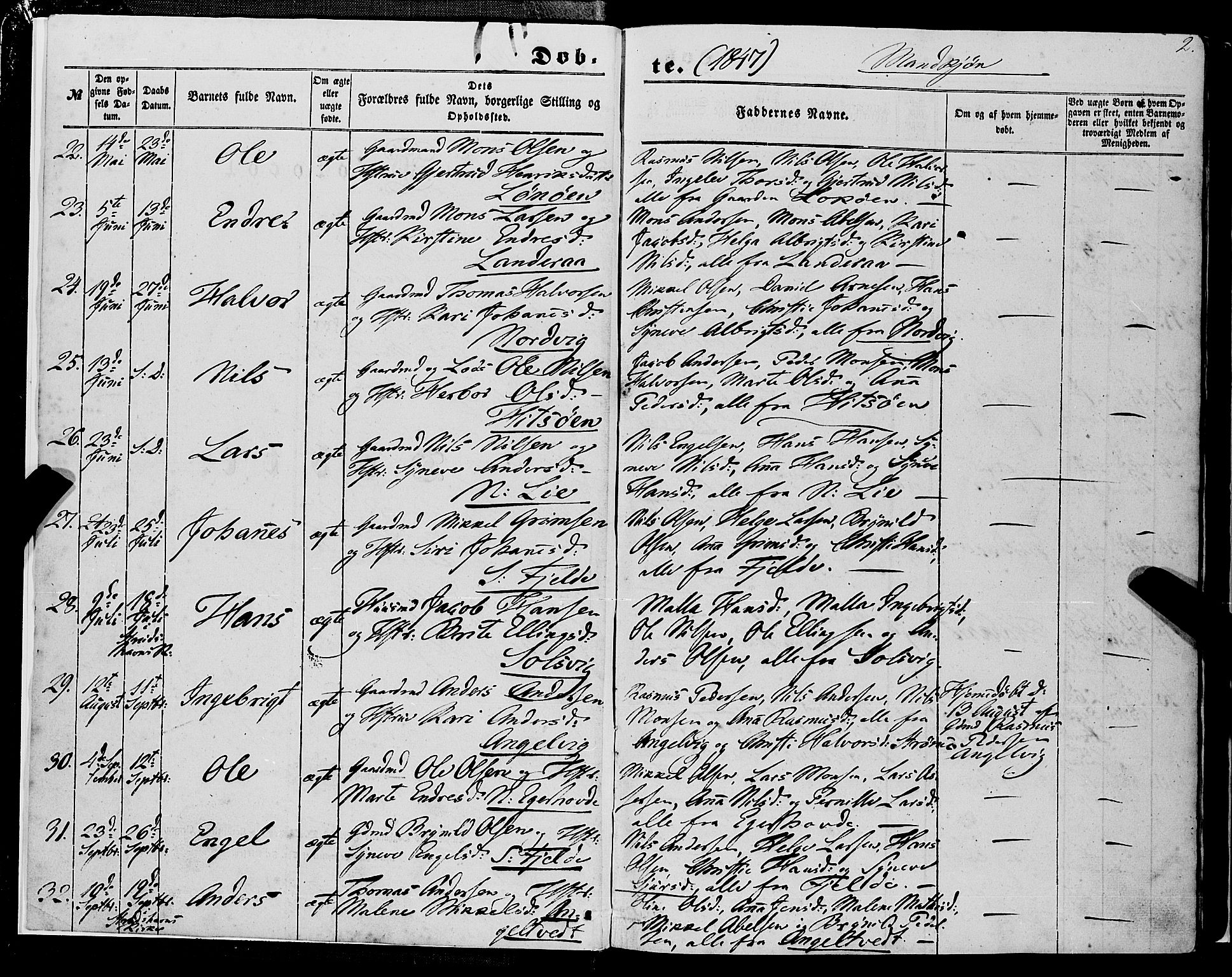 Fjell sokneprestembete, SAB/A-75301/H/Haa: Parish register (official) no. A 2, 1847-1864, p. 2