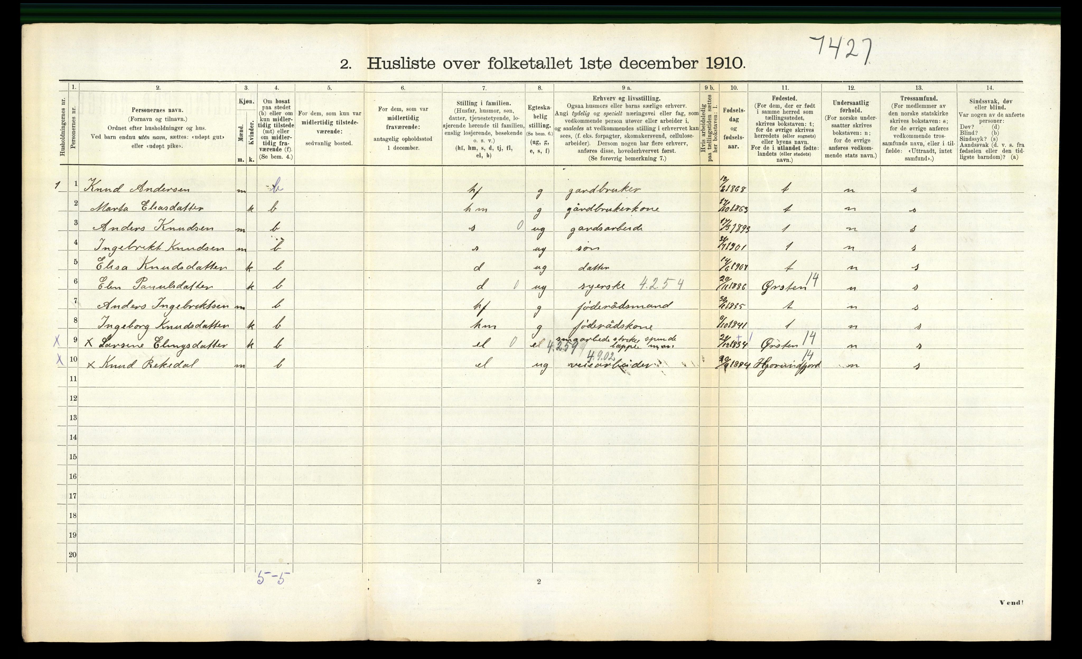 RA, 1910 census for Volda, 1910, p. 859