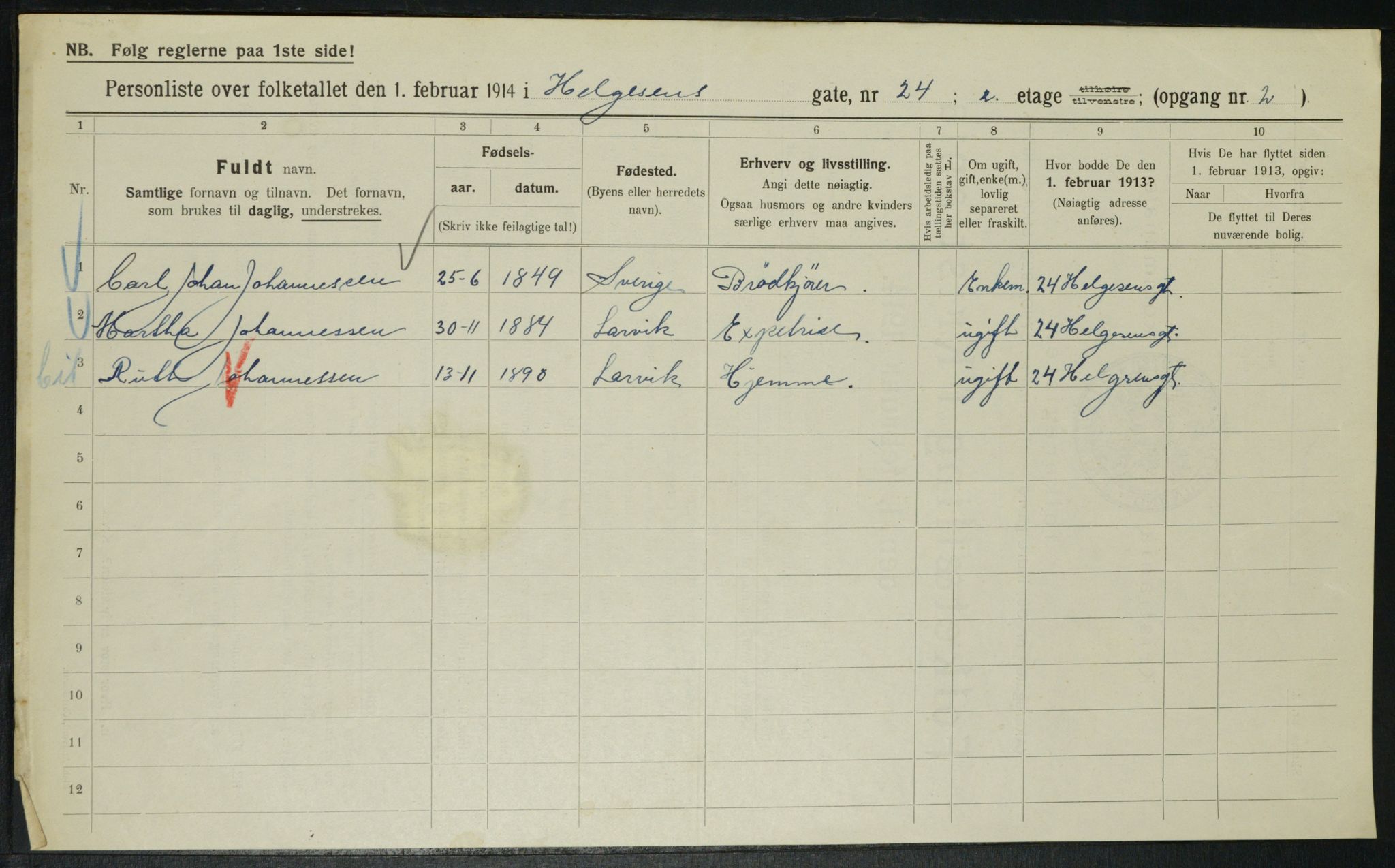 OBA, Municipal Census 1914 for Kristiania, 1914, p. 38522