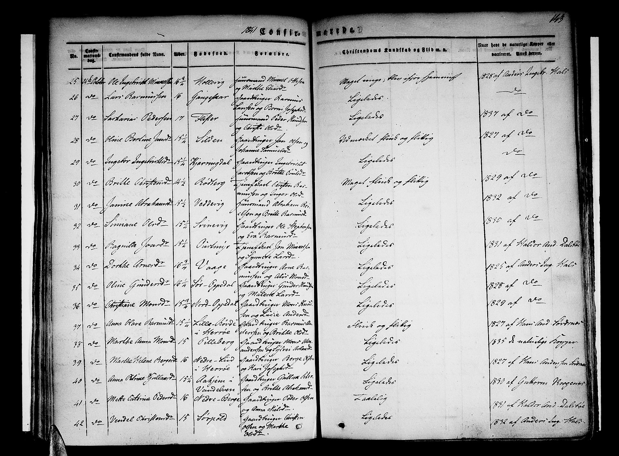 Selje sokneprestembete, AV/SAB-A-99938/H/Ha/Haa/Haaa: Parish register (official) no. A 9, 1829-1844, p. 143