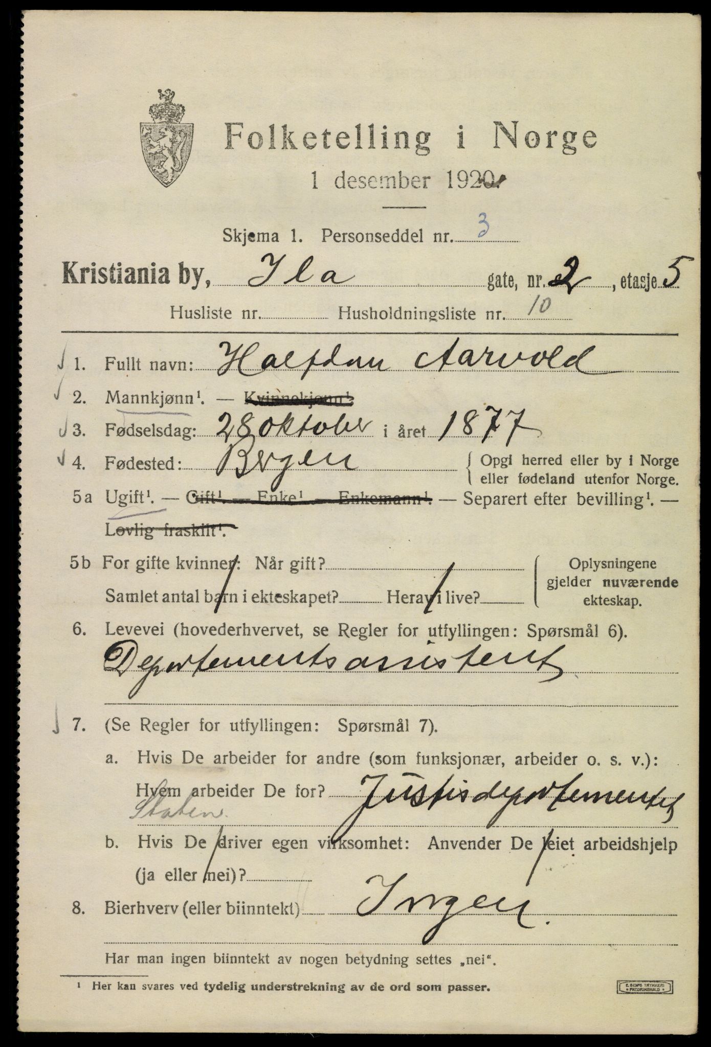 SAO, 1920 census for Kristiania, 1920, p. 307497